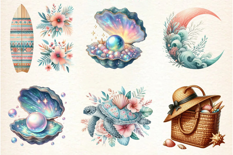 Ocean Boho Summer Clipart Bundle - CraftNest - Digital Crafting and Art