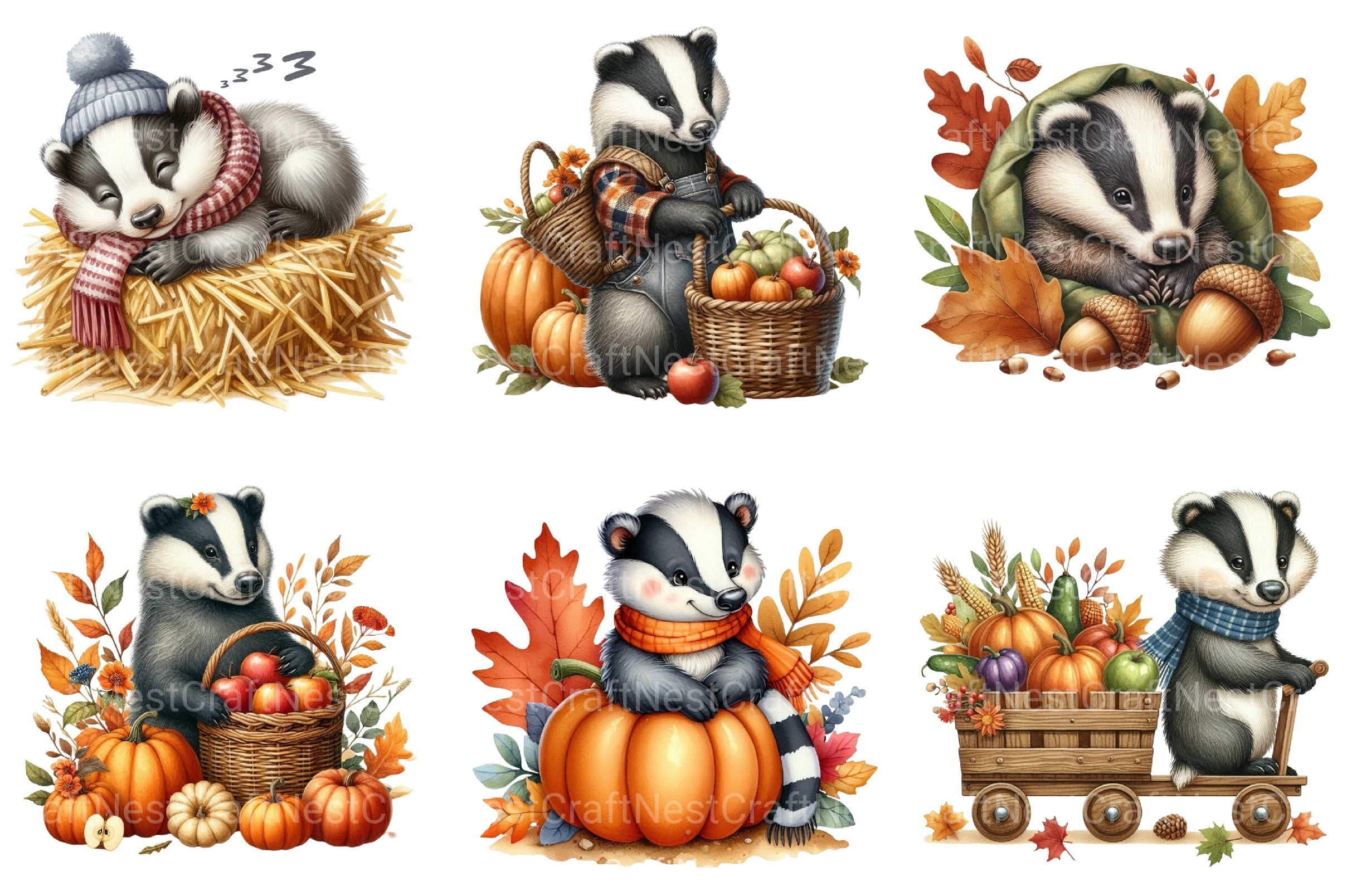 Autumn Cute Badger Clipart Bundle - CraftNest - Digital Crafting and Art