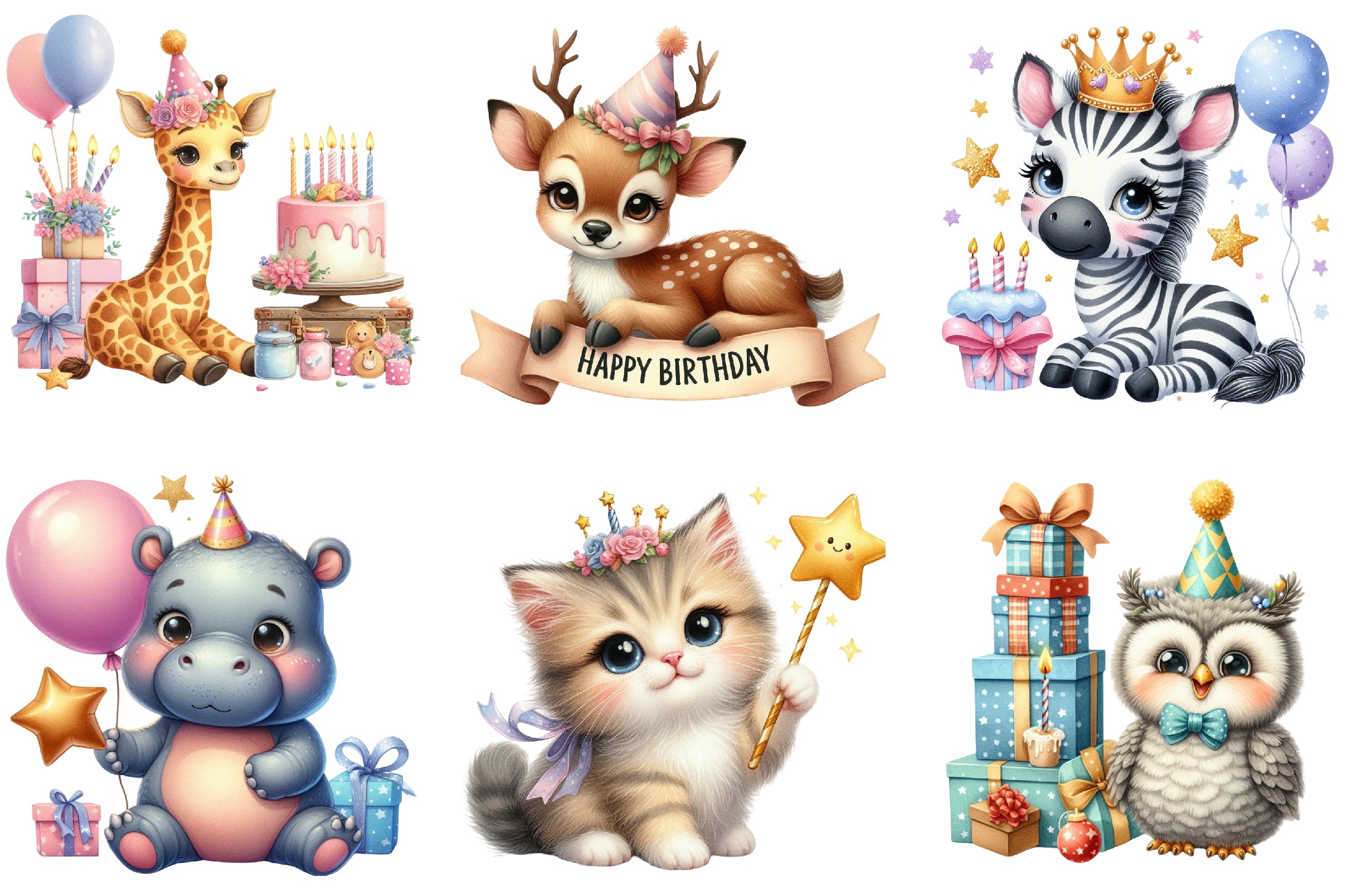 Birthday Baby Animal Clipart Bundle