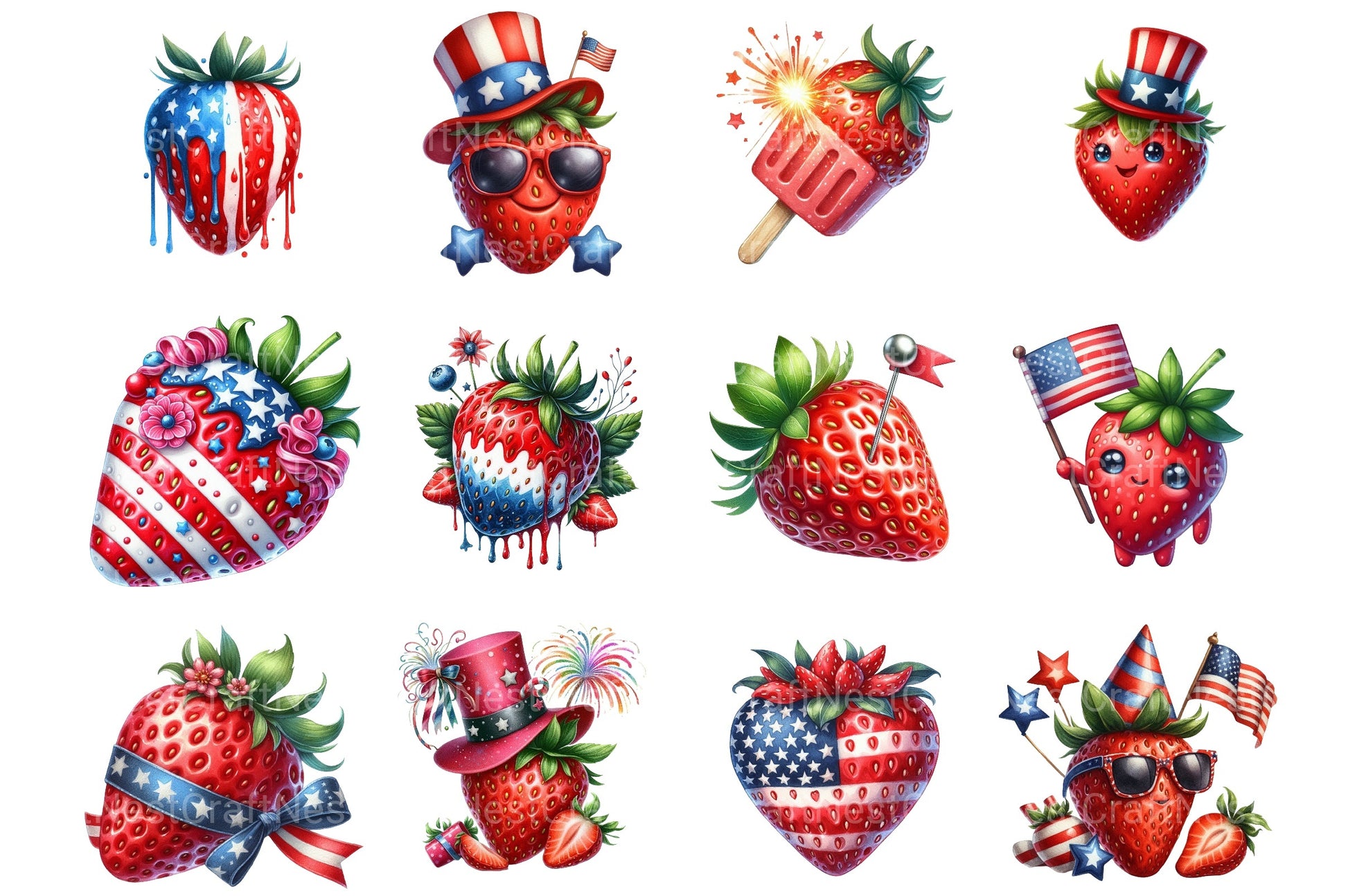 4th of July Strawberry Clipart Bundle - CraftNest - Digital Crafting and Art