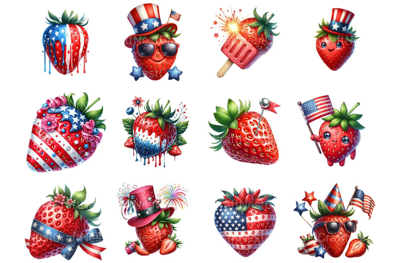 4th of July Strawberry Clipart Bundle - CraftNest - Digital Crafting and Art