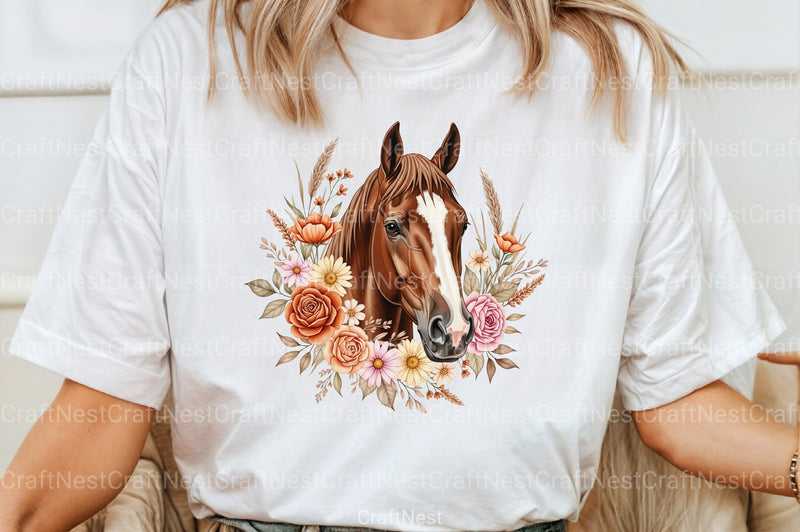 Brown Boho Floral Horse Clipart Bundle - CraftNest - Digital Crafting and Art