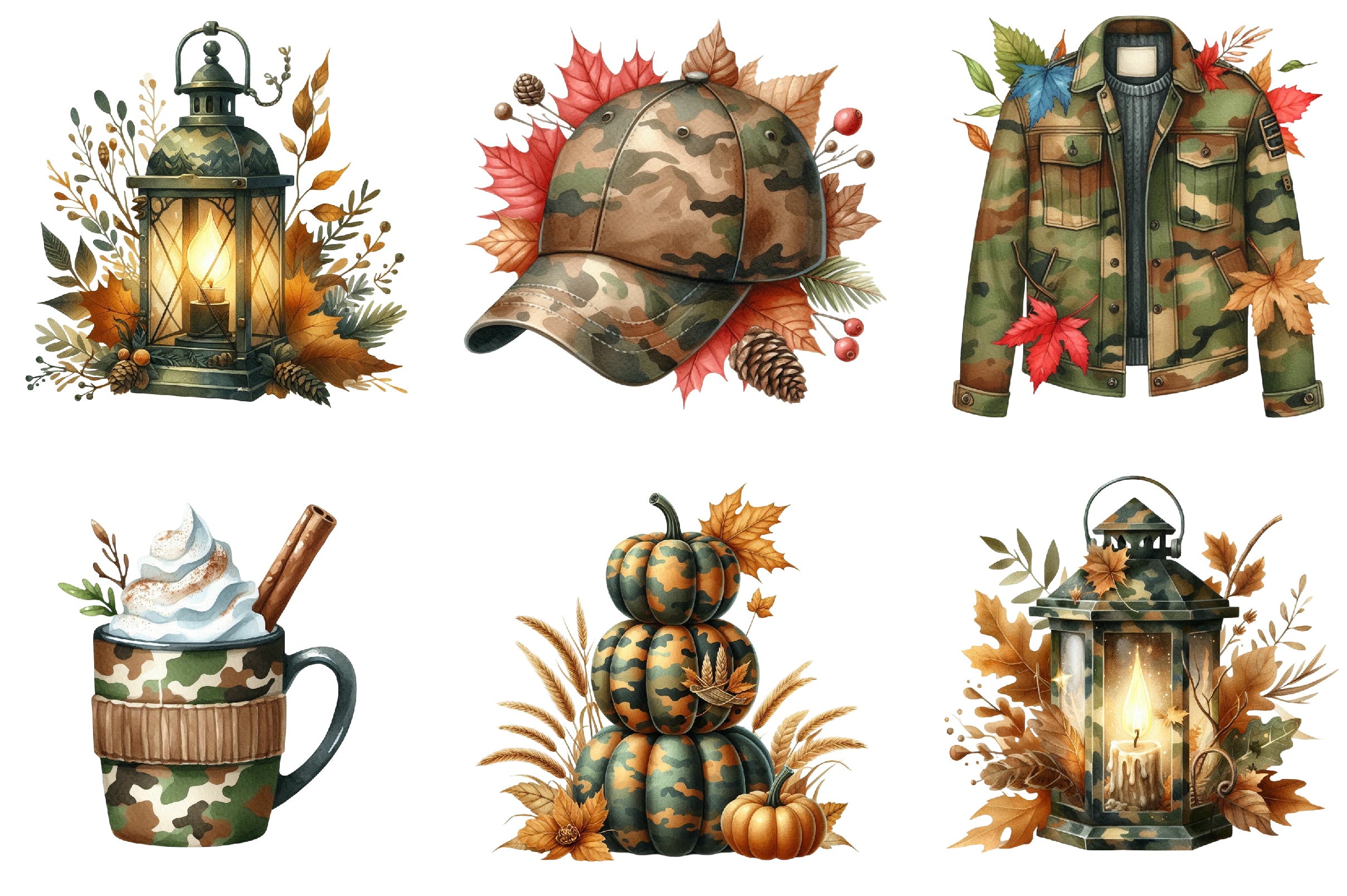Camouflage Autumn Clipart Bundle