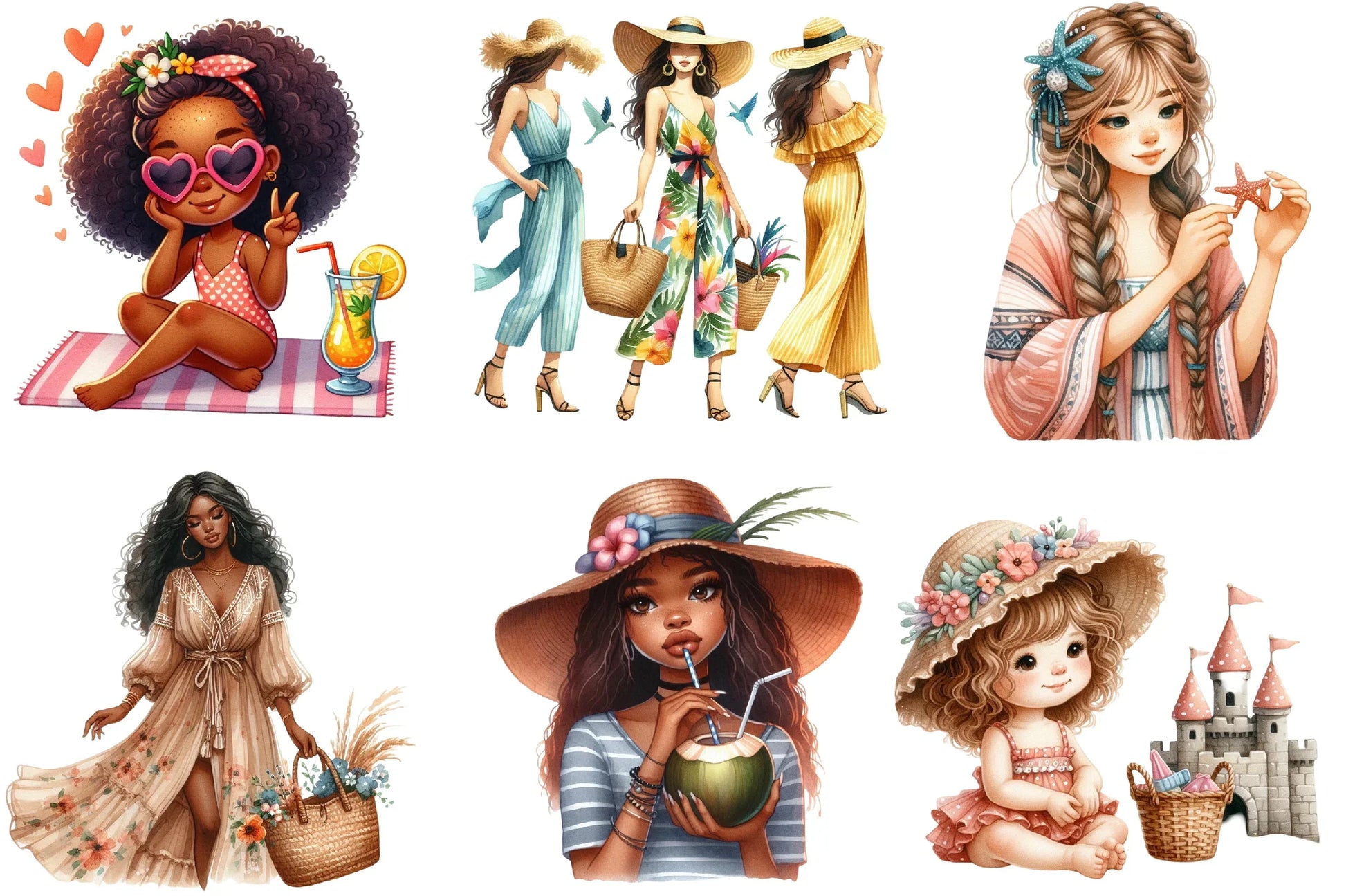 Summer African American Girls Clipart Bundle - CraftNest - Digital Crafting and Art