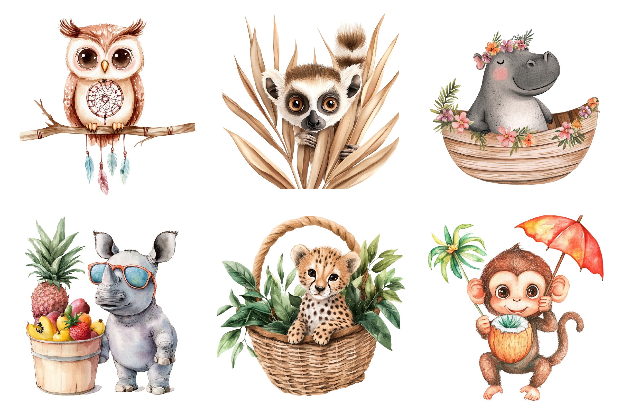 Boho Jungle Animals Summer Clipart Bundle