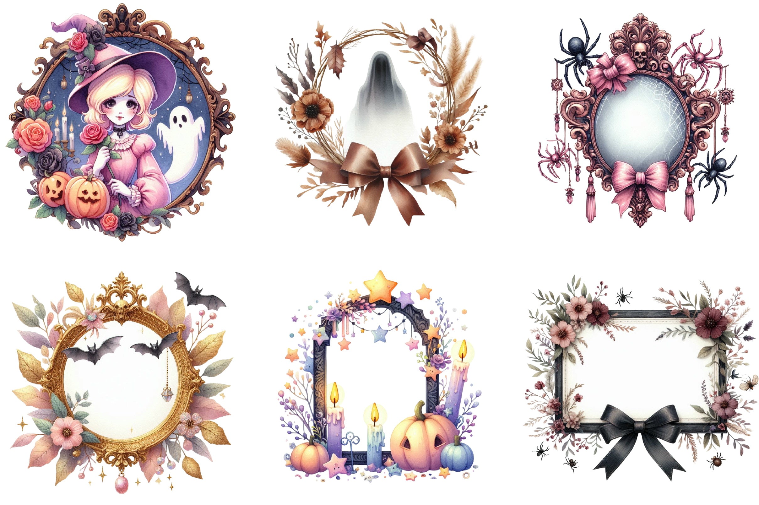 Coquette Fall Halloween Frame Clipart Bundle