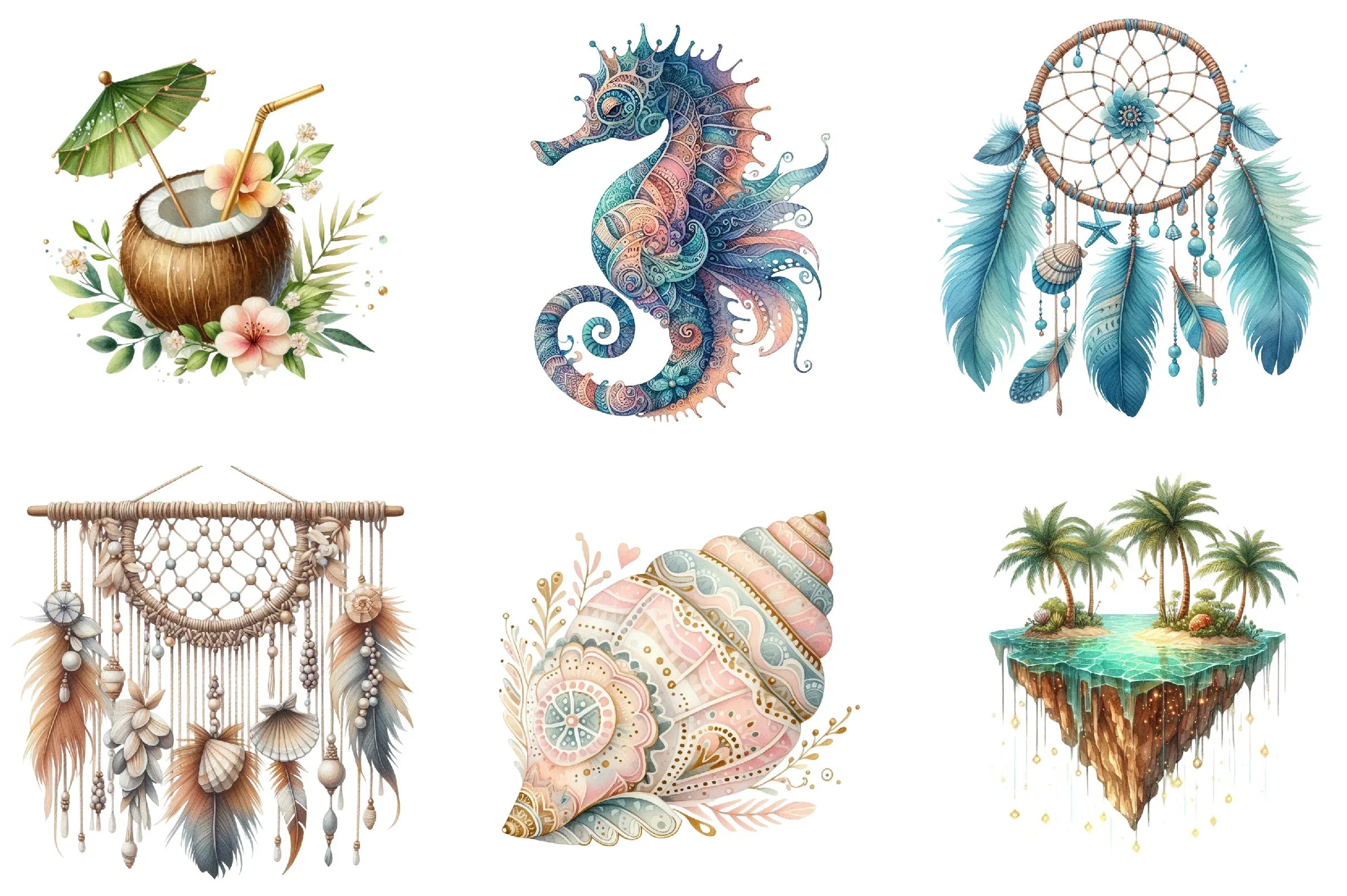 Ocean Boho Summer Clipart Bundle - CraftNest - Digital Crafting and Art