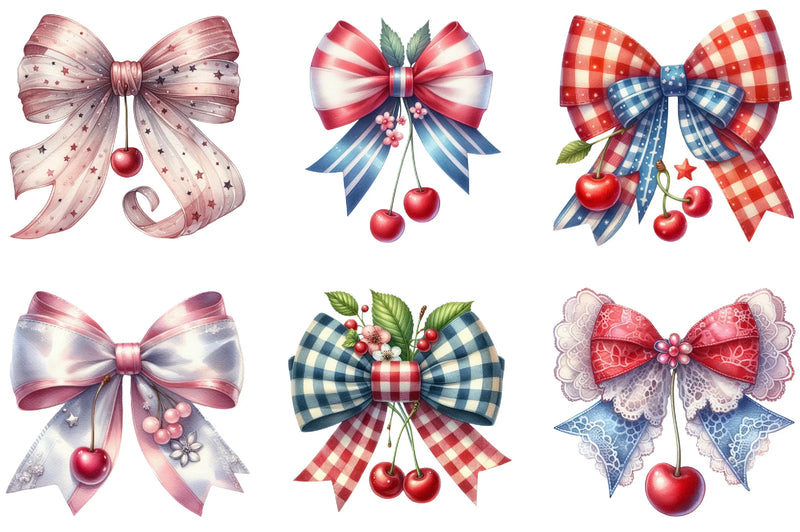 Patriotic Cherry Coquette Bow Clipart Bundle - CraftNest - Digital Crafting and Art