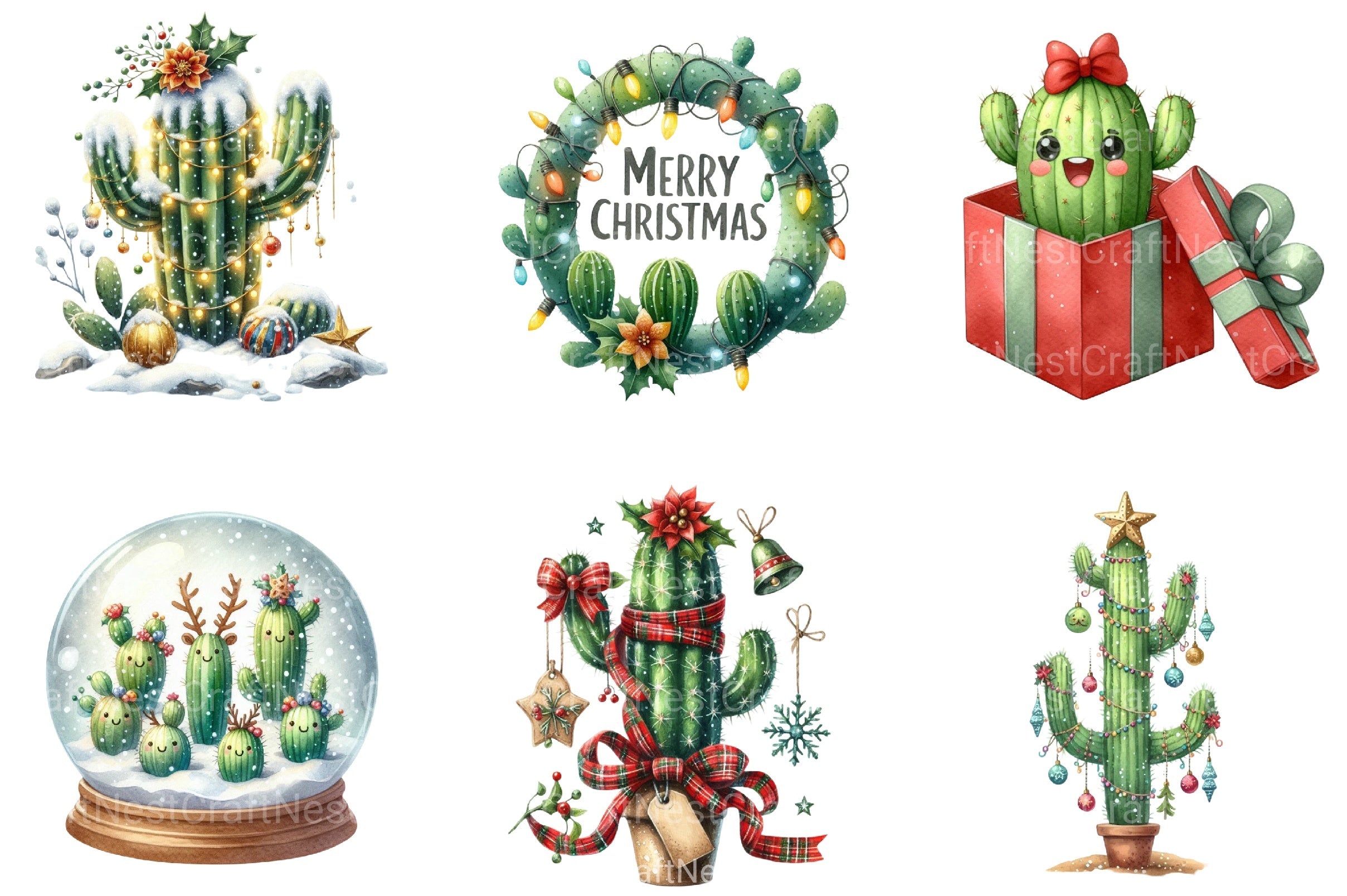 Christmas Cactus Clipart Bundle 4 - CraftNest - Digital Crafting and Art