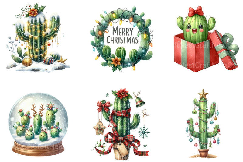 Christmas Cactus Clipart Bundle 4 - CraftNest - Digital Crafting and Art