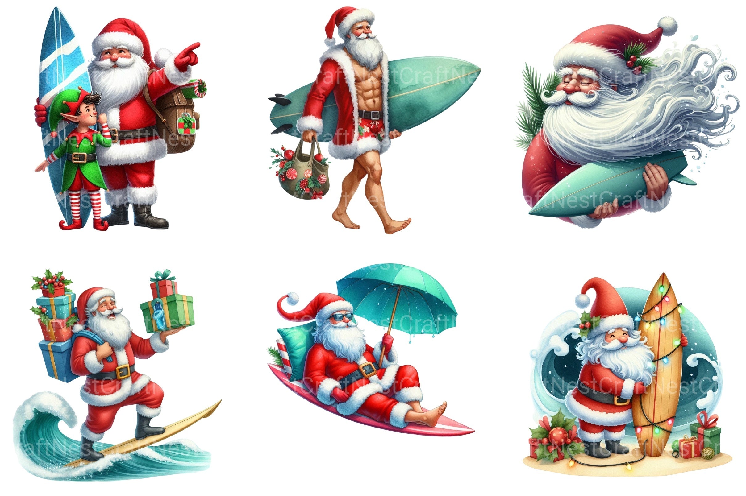 Christmas Santa Surfboard Clipart Bundle 99 - CraftNest - Digital Crafting and Art
