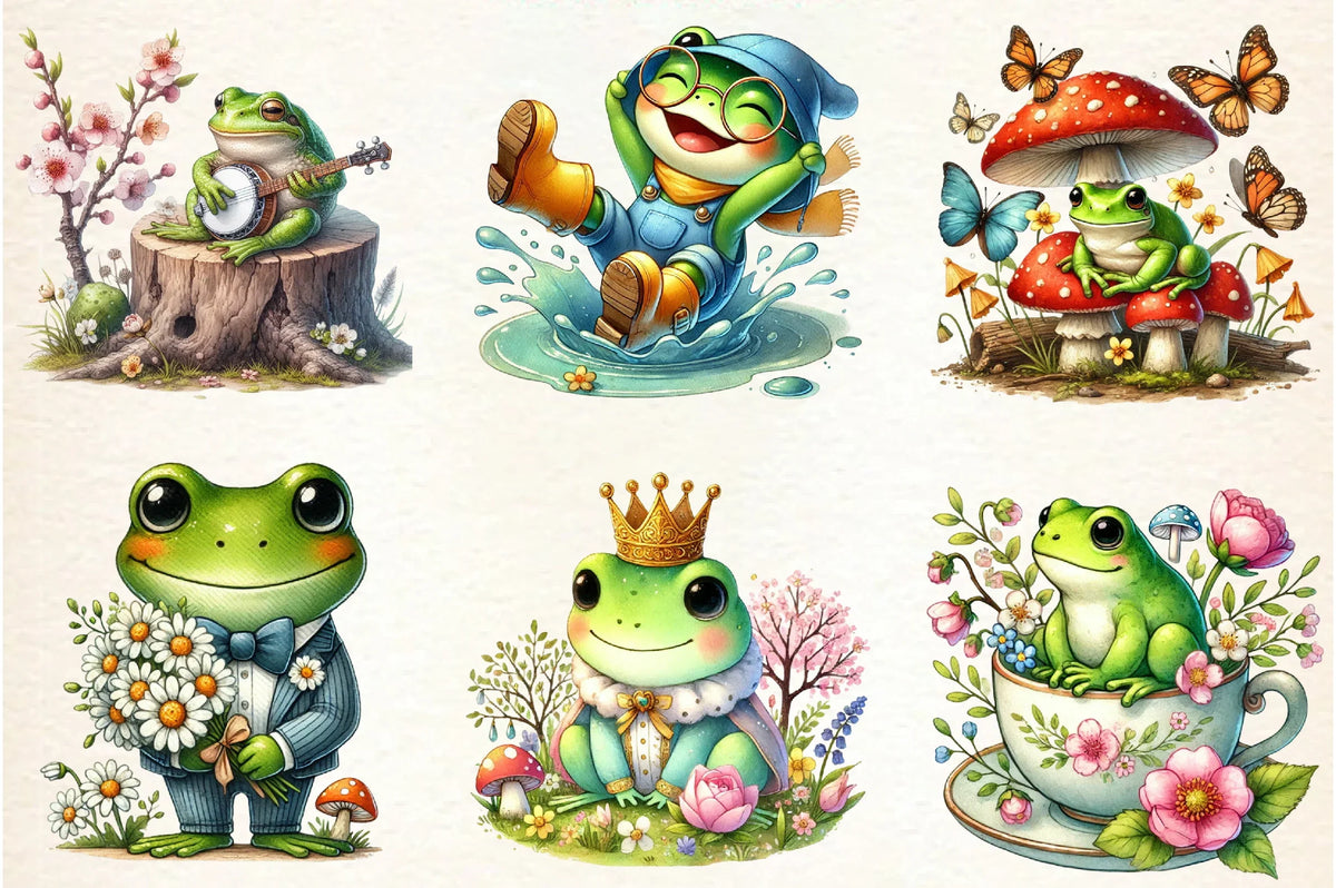 Spring Frog Drawing Cute Frog Spring Clipart Bundle