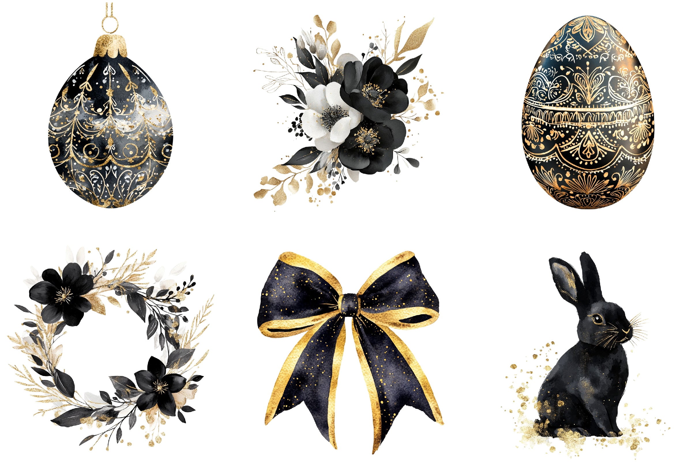 Luxury Black Easter Glitter Clipart Bundle
