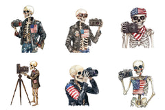 Vintage Skeleton Holding Camera Clipart Bundle - USA Flag Theme - CraftNest - Digital Crafting and Art