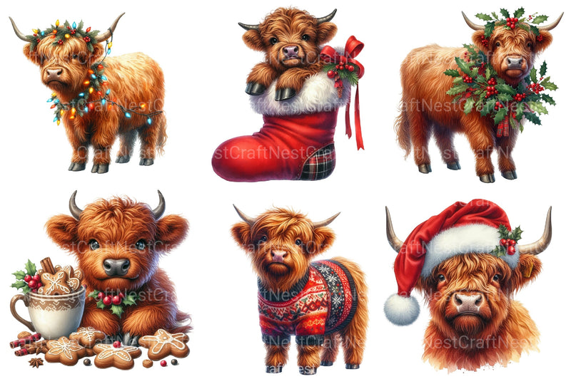 Christmas Highland Cows Clipart Bundle 34 - CraftNest - Digital Crafting and Art