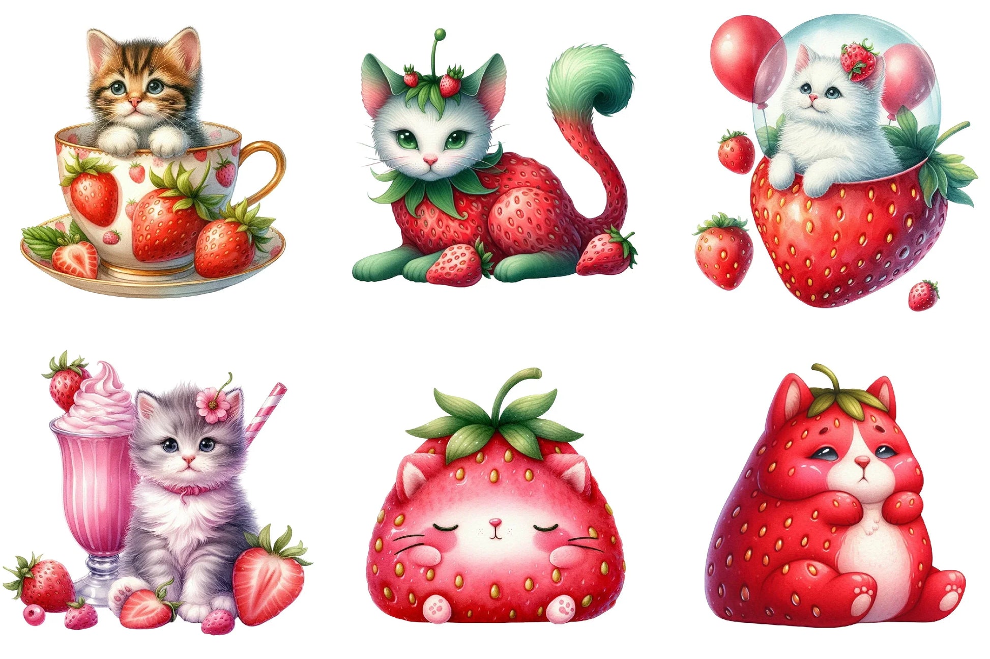 Strawberry Cat Clipart Bundle - CraftNest - Digital Crafting and Art