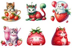 Strawberry Cat Clipart Bundle - CraftNest - Digital Crafting and Art