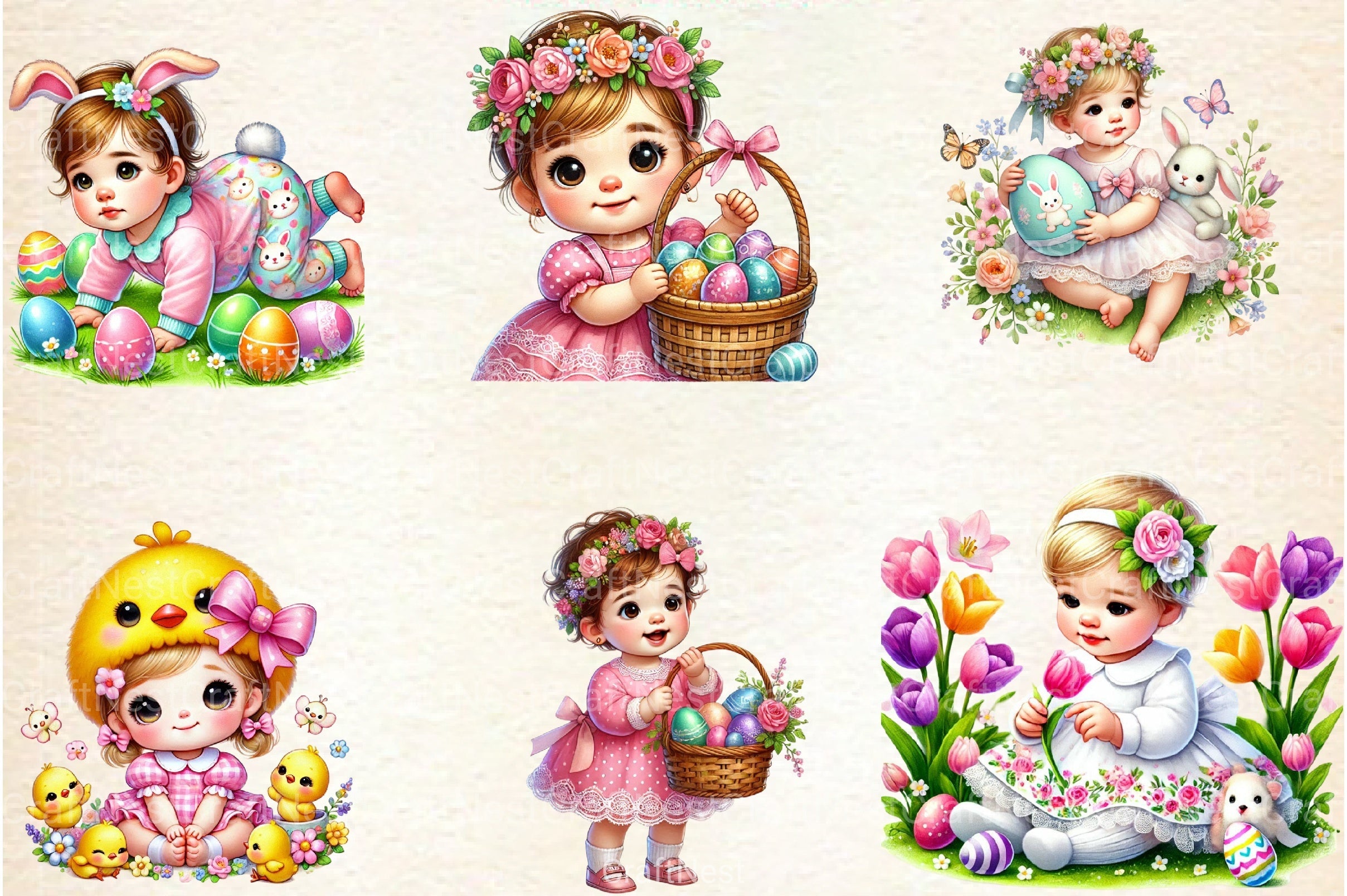 Easter Cute Baby Girls Clipart Bundle - CraftNest - Digital Crafting and Art