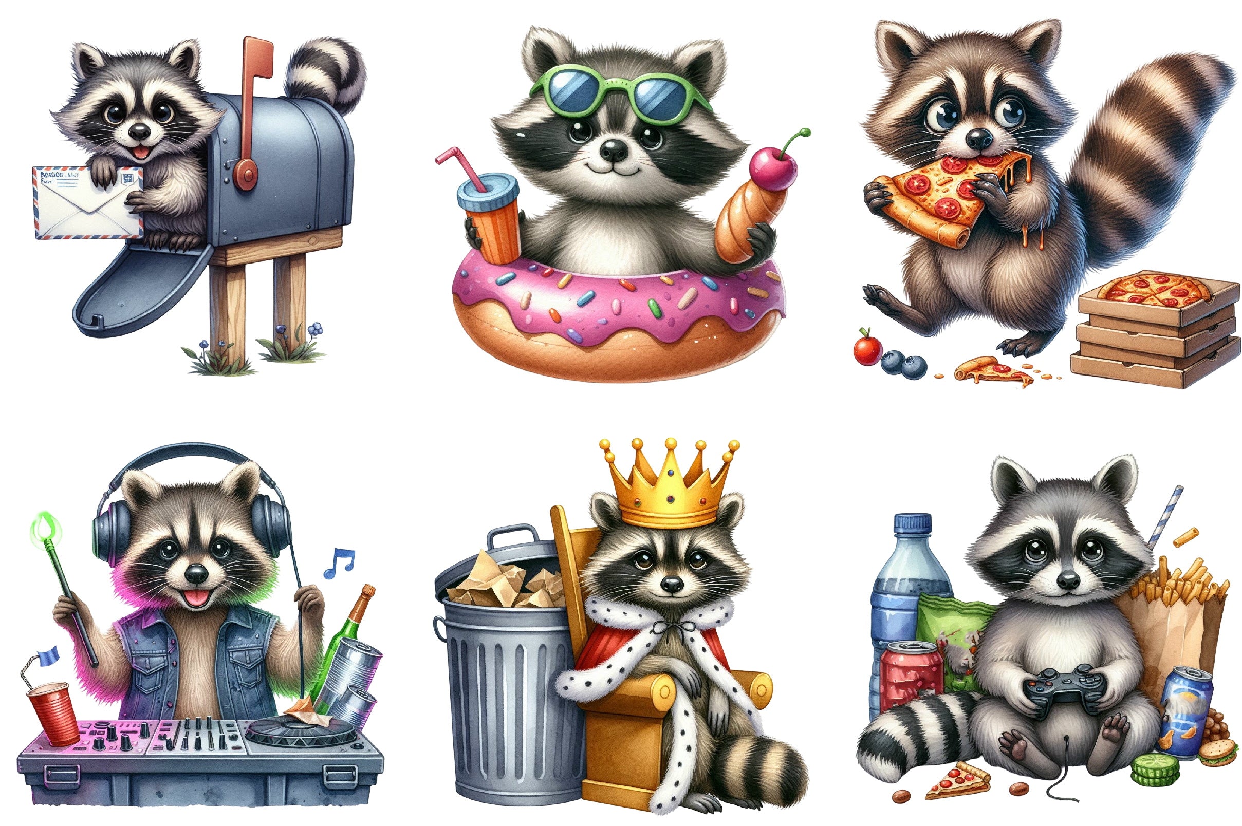 Funny Raccoon Clipart Bundle