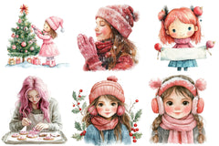 Cute Girl Pink Christmas Clipart Bundle - CraftNest - Digital Crafting and Art