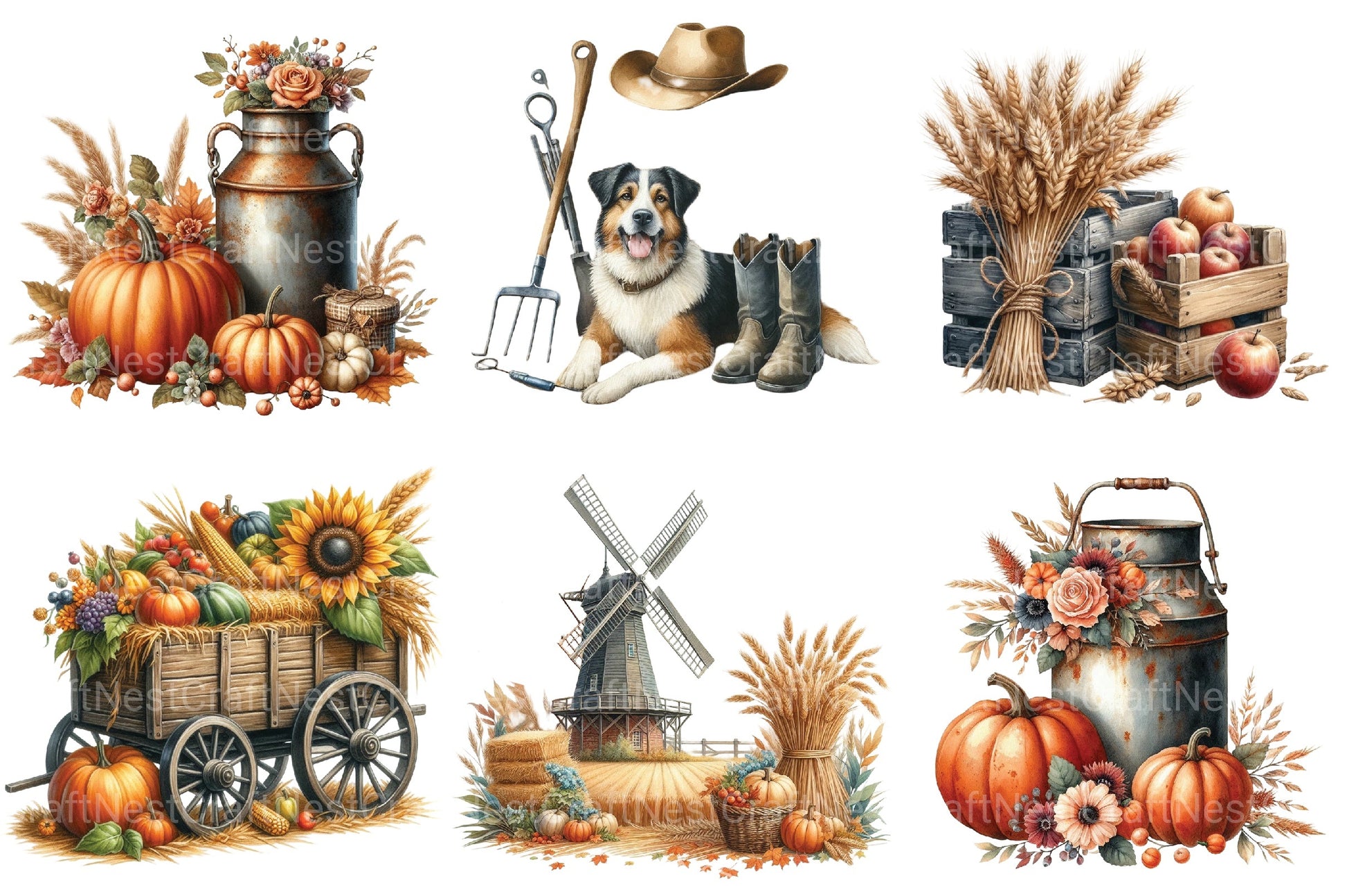 Antique Autumn Farming Clipart Bundle - CraftNest - Digital Crafting and Art