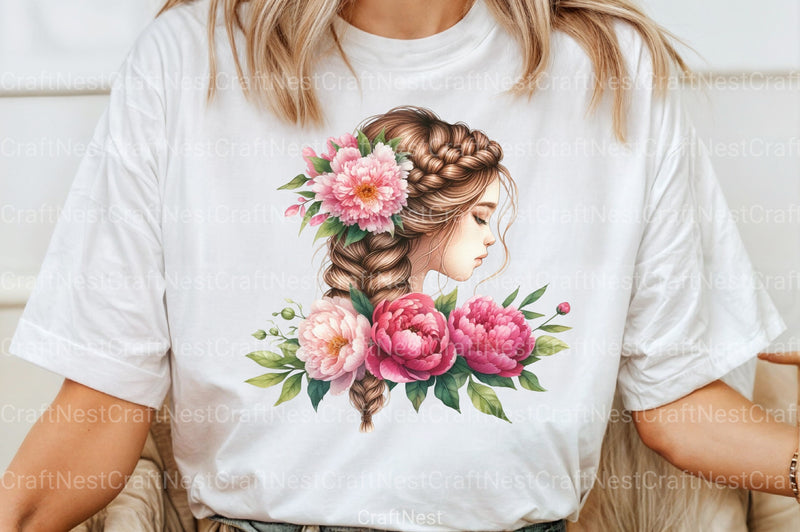 Girl with Peonies Flower Clipart Bundle 3 - CraftNest - Digital Crafting and Art