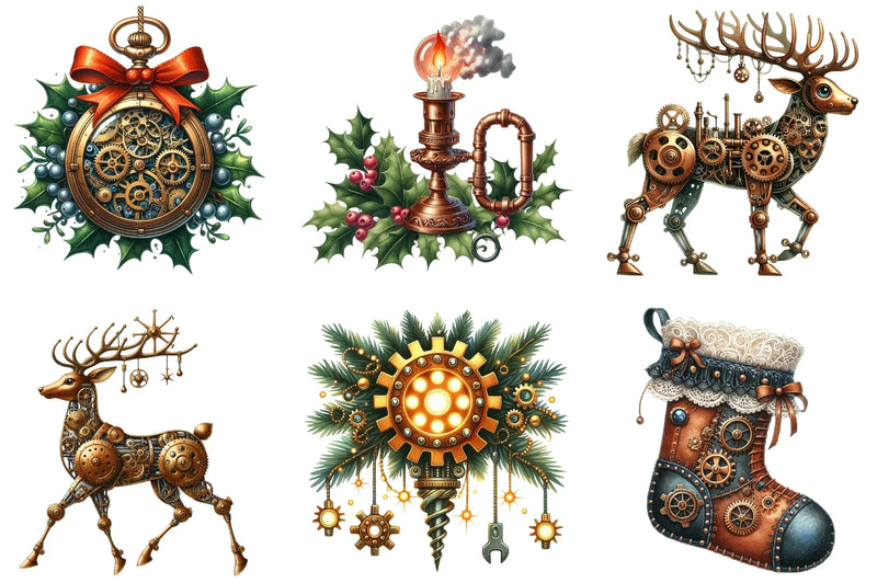 Steampunk Christmas Clipart Bundle P2 - CraftNest - Digital Crafting and Art