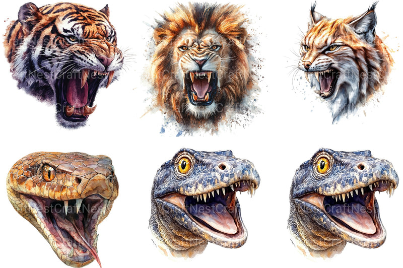 Aggressive Animal Head Clipart Bundle - CraftNest - Digital Crafting and Art