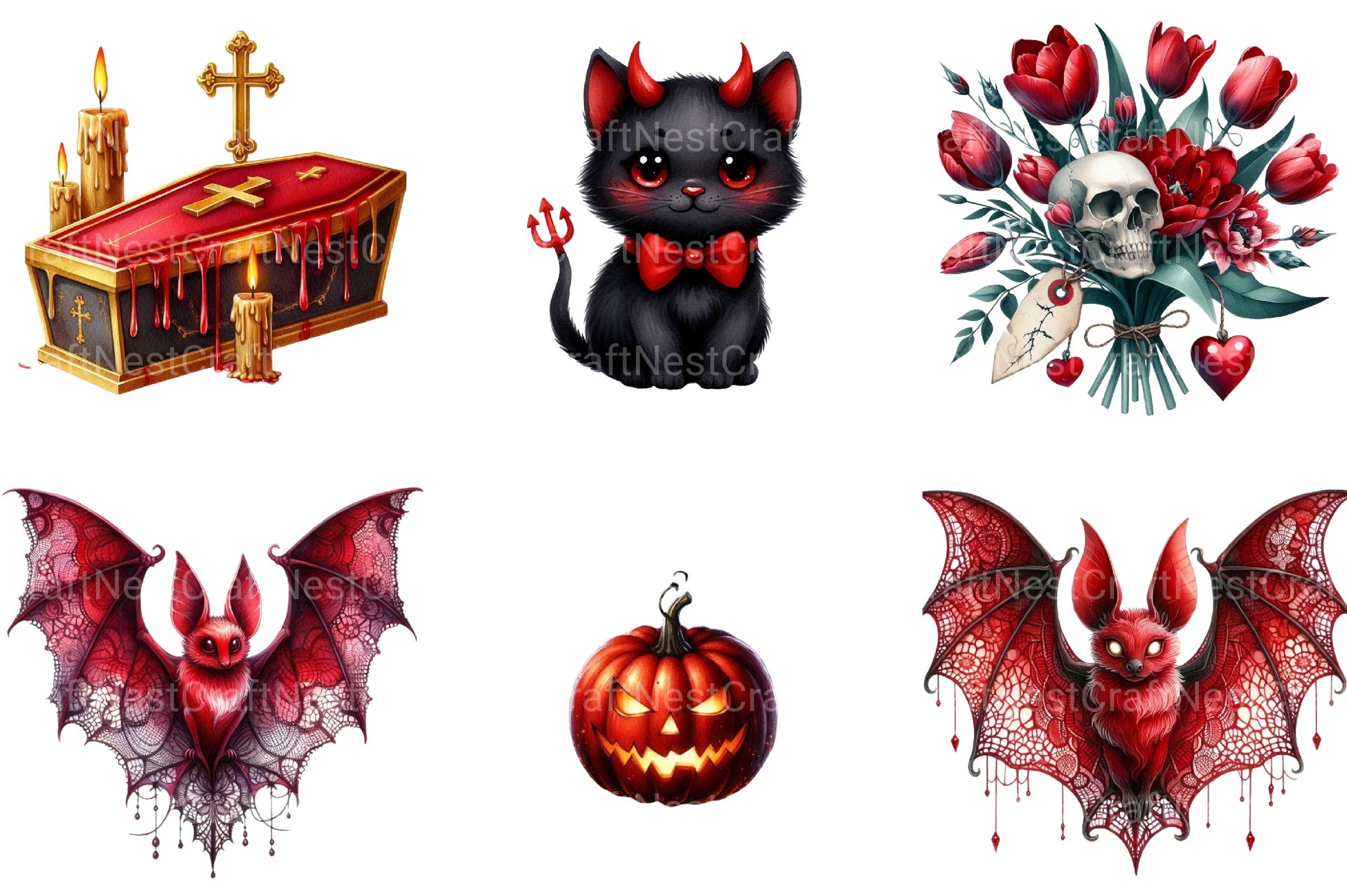 Red Halloween Clipart Bundle - CraftNest - Digital Crafting and Art