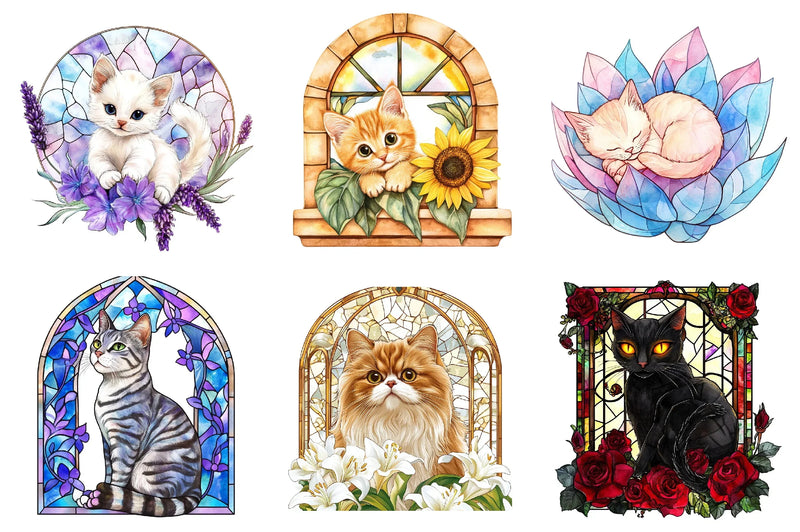Cat Floral Stained Glass Clipart Bundle - CraftNest - Digital Crafting and Art