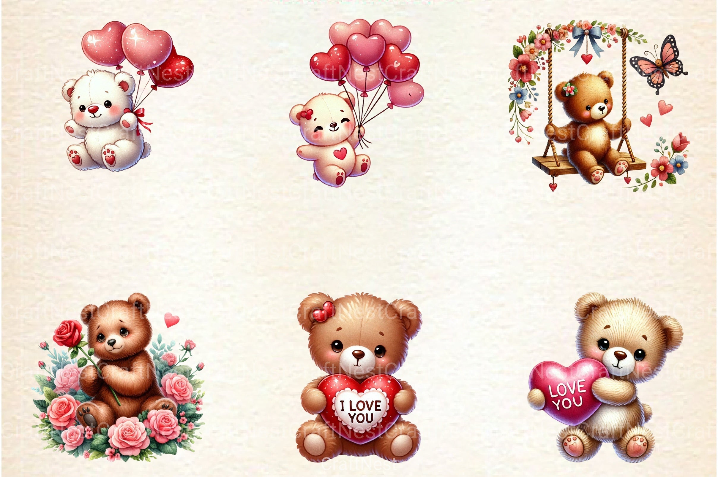 Valentine's Day Love Bear Clipart Bundle 88 - CraftNest - Digital Crafting and Art