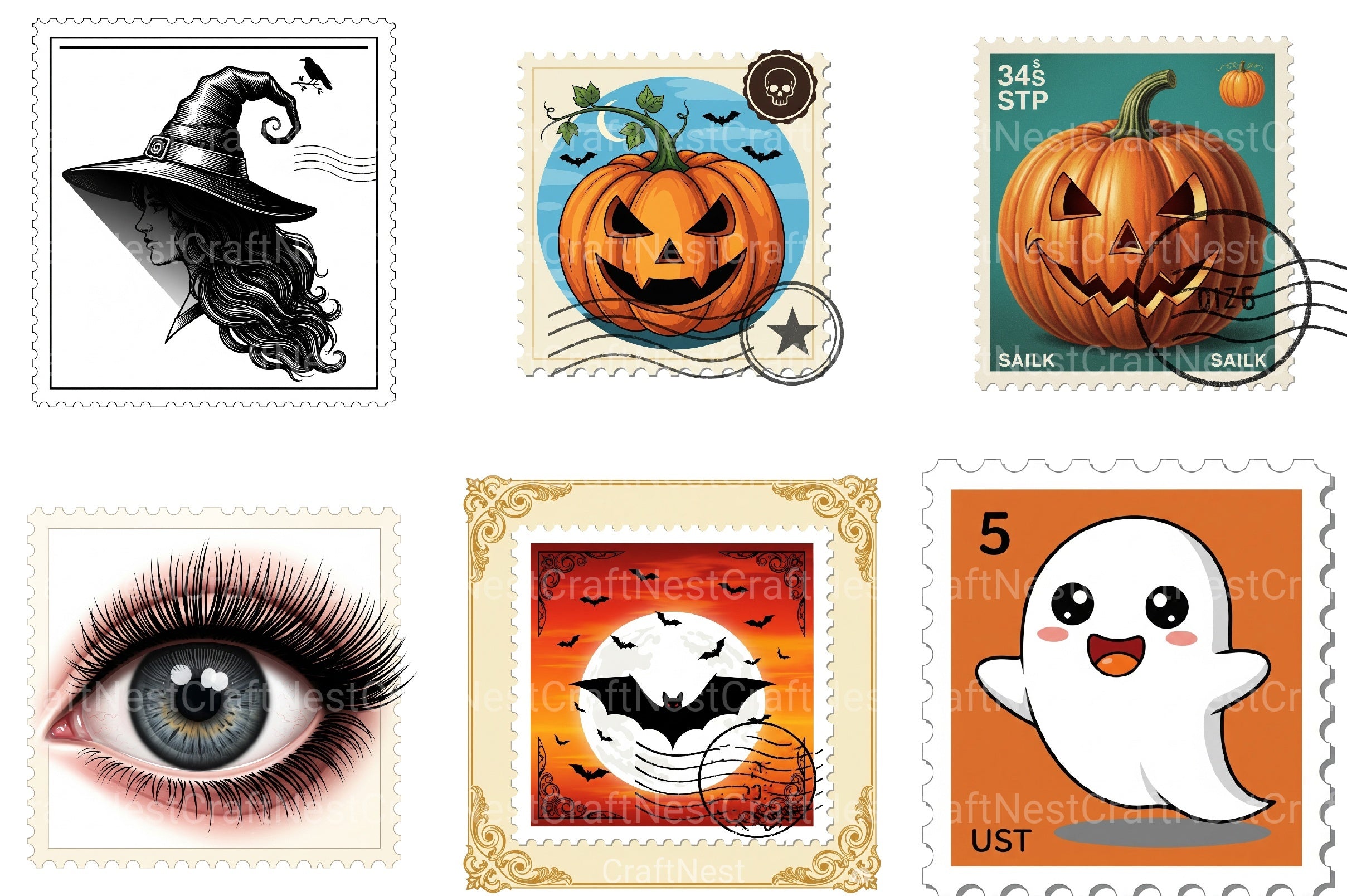 Halloween Postage Stamp Clipart Bundle 2 - CraftNest - Digital Crafting and Art