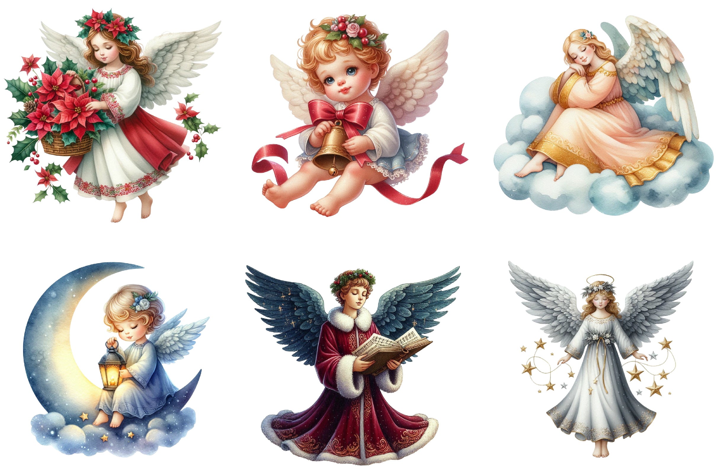 Vintage Christmas Angel Clipart Bundle