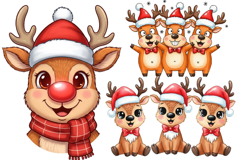 Cute & Funny Christmas Reindeer Clipart Bundle - CraftNest - Digital Crafting and Art