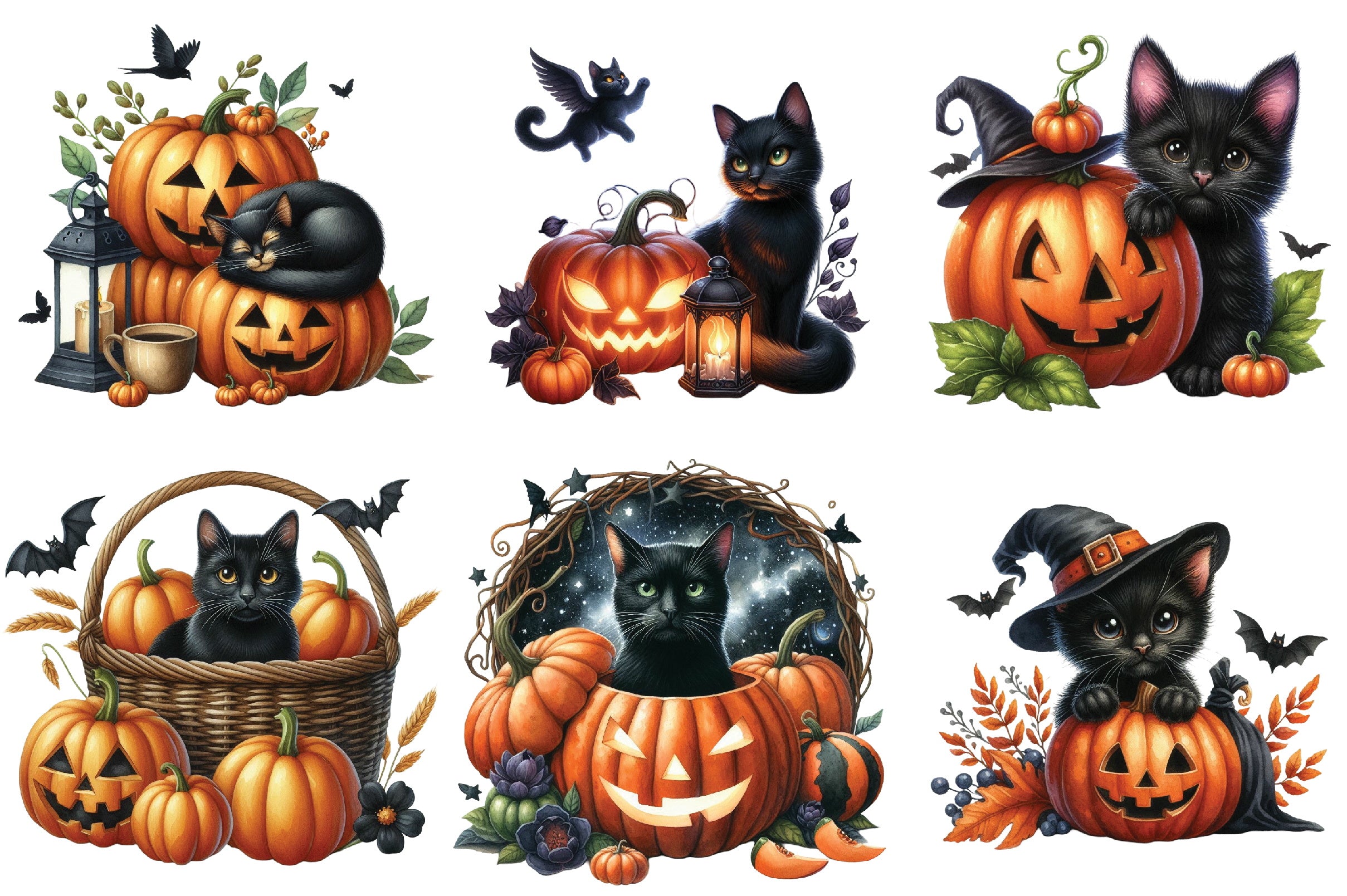 Black Cat and Pumpkin Halloween Clipart Bundle