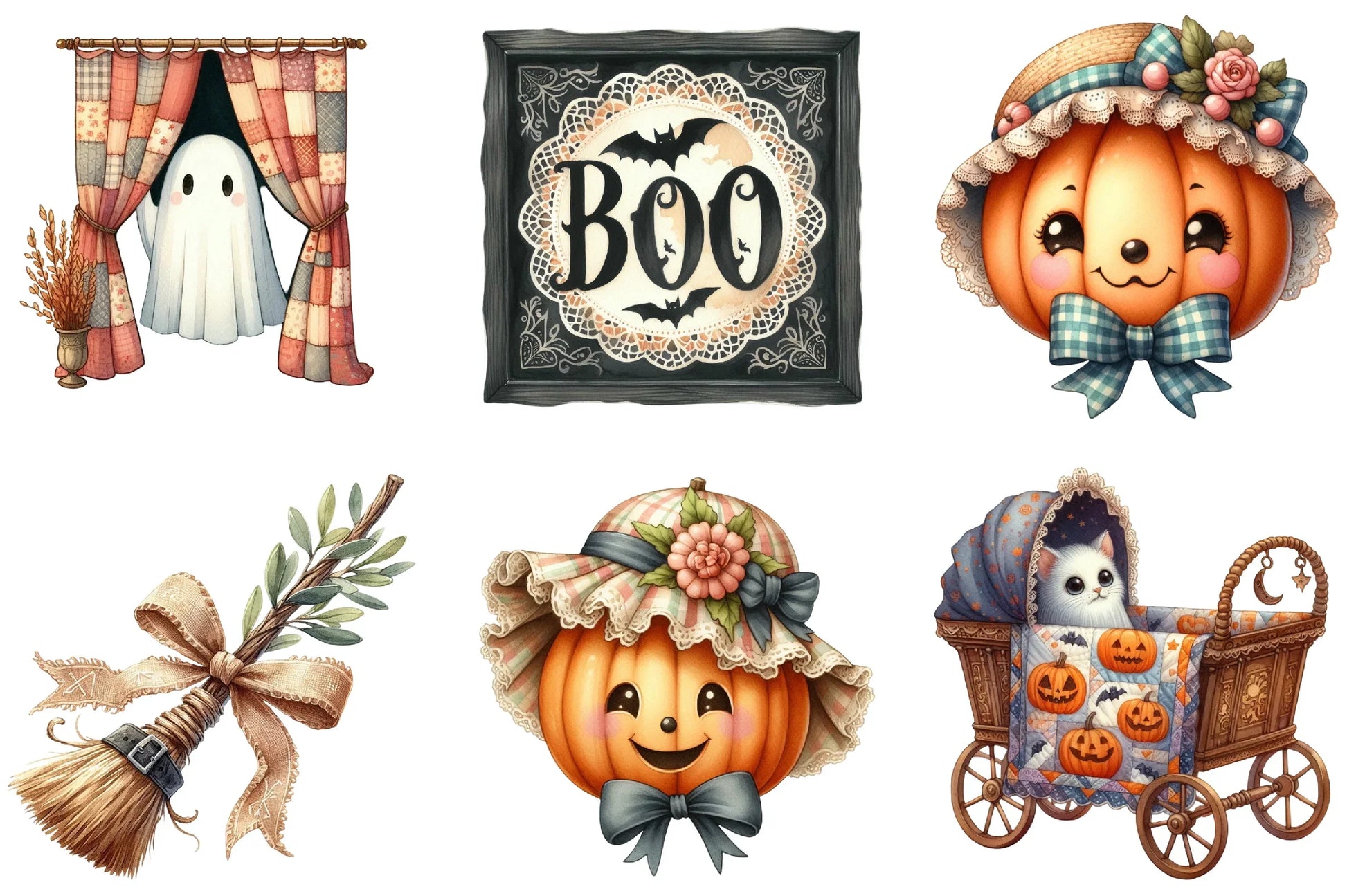 Cute Vintage Aesthetic Halloween Clipart Bundle - CraftNest - Digital Crafting and Art