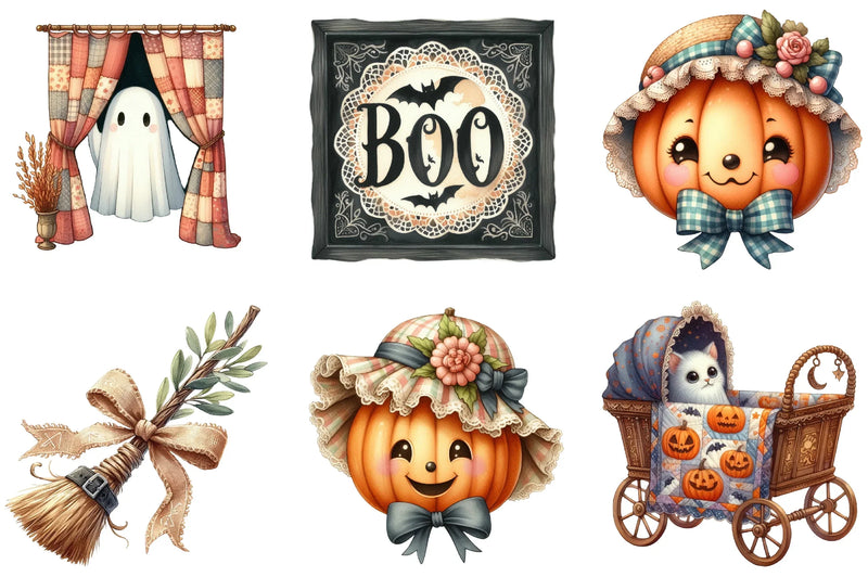 Cute Vintage Aesthetic Halloween Clipart Bundle - CraftNest - Digital Crafting and Art
