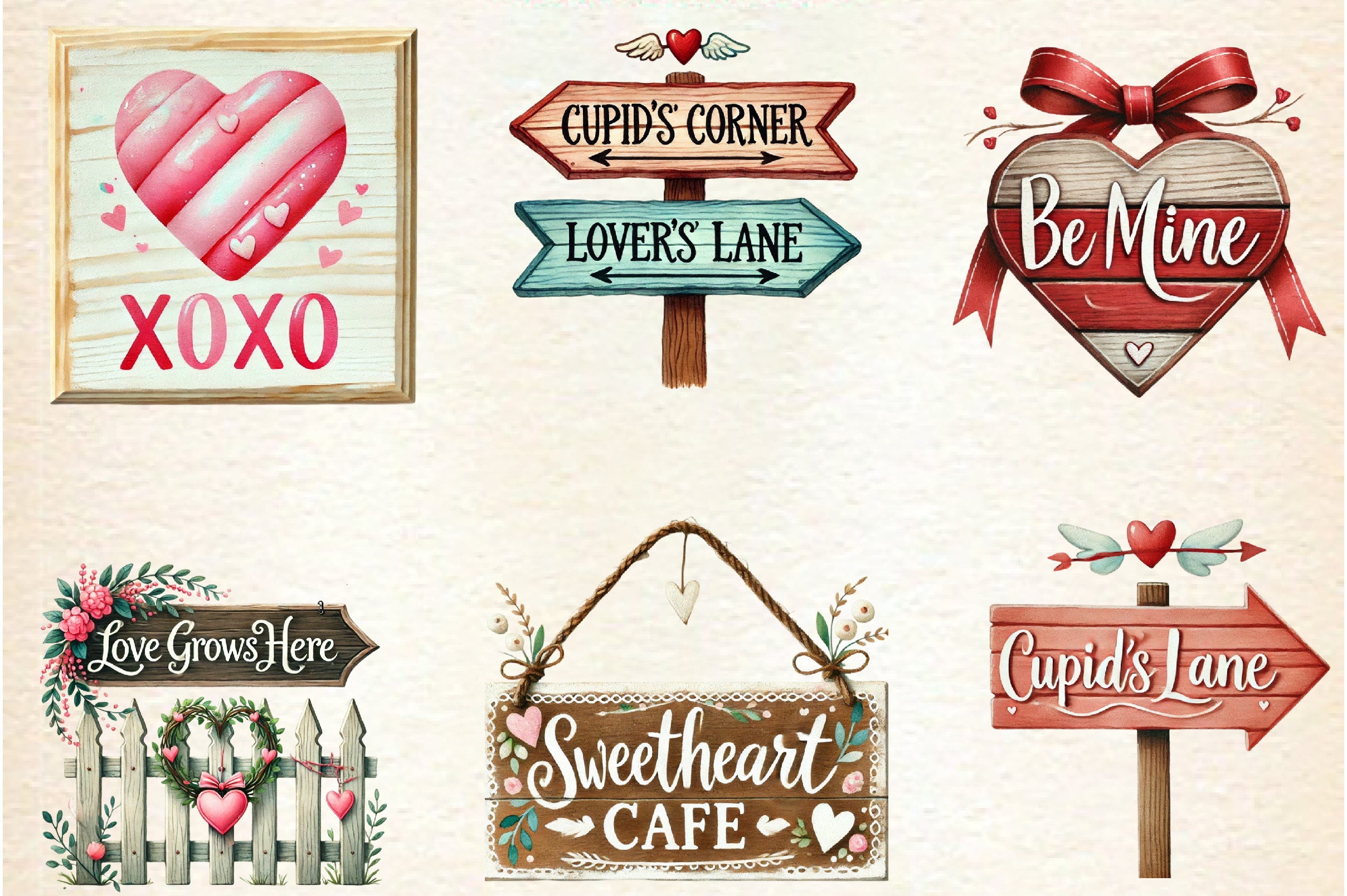 Valentine's Day Wooden Sign Clipart Bundle