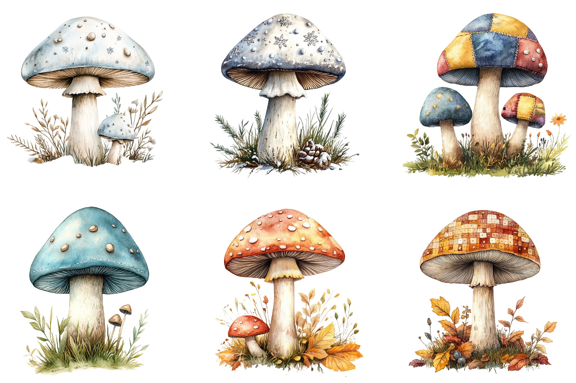 Embroidered Mushrooms Clipart Bundle