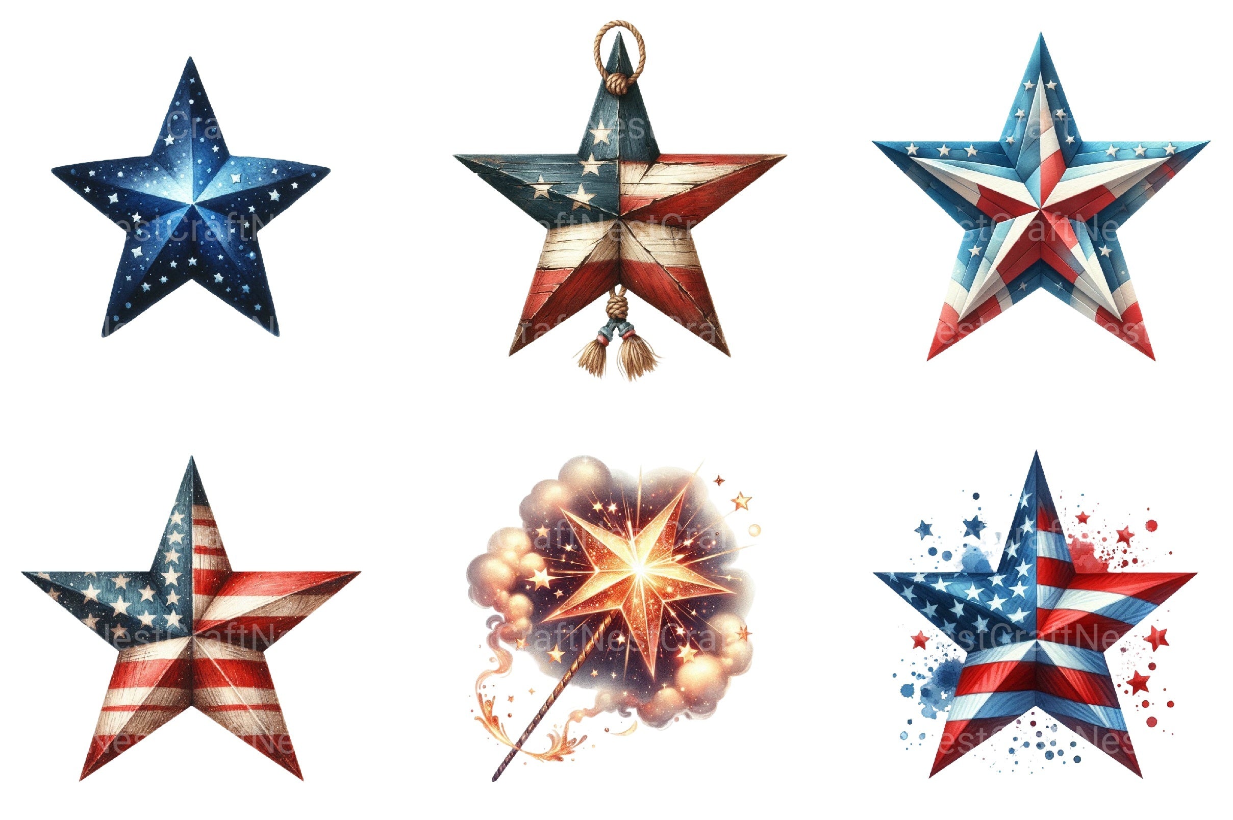 4th of July Star Clipart Bundle 76 - CraftNest - Digital Crafting and Art