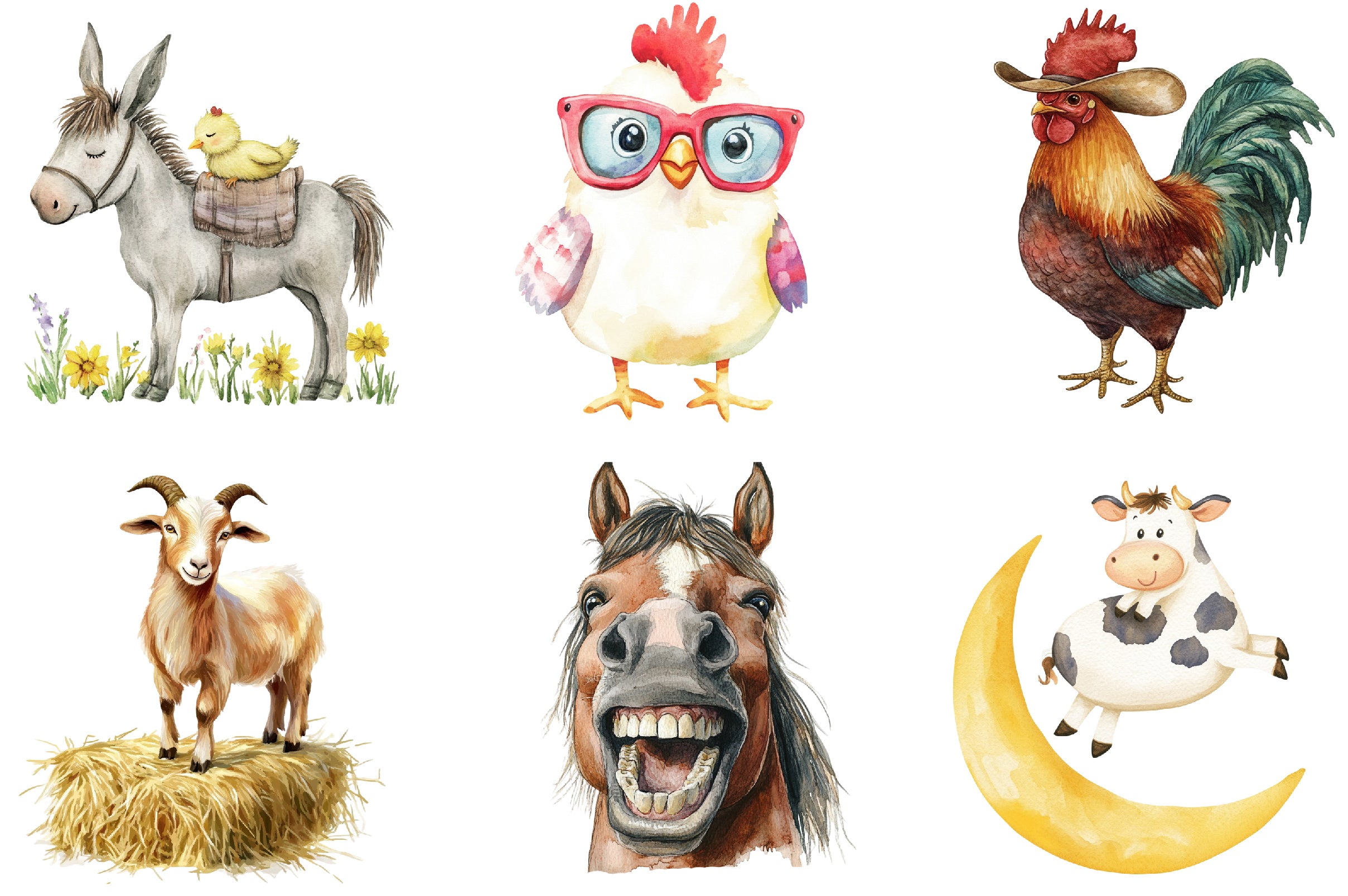 Cute Funny Farm Animals Clipart Bundle