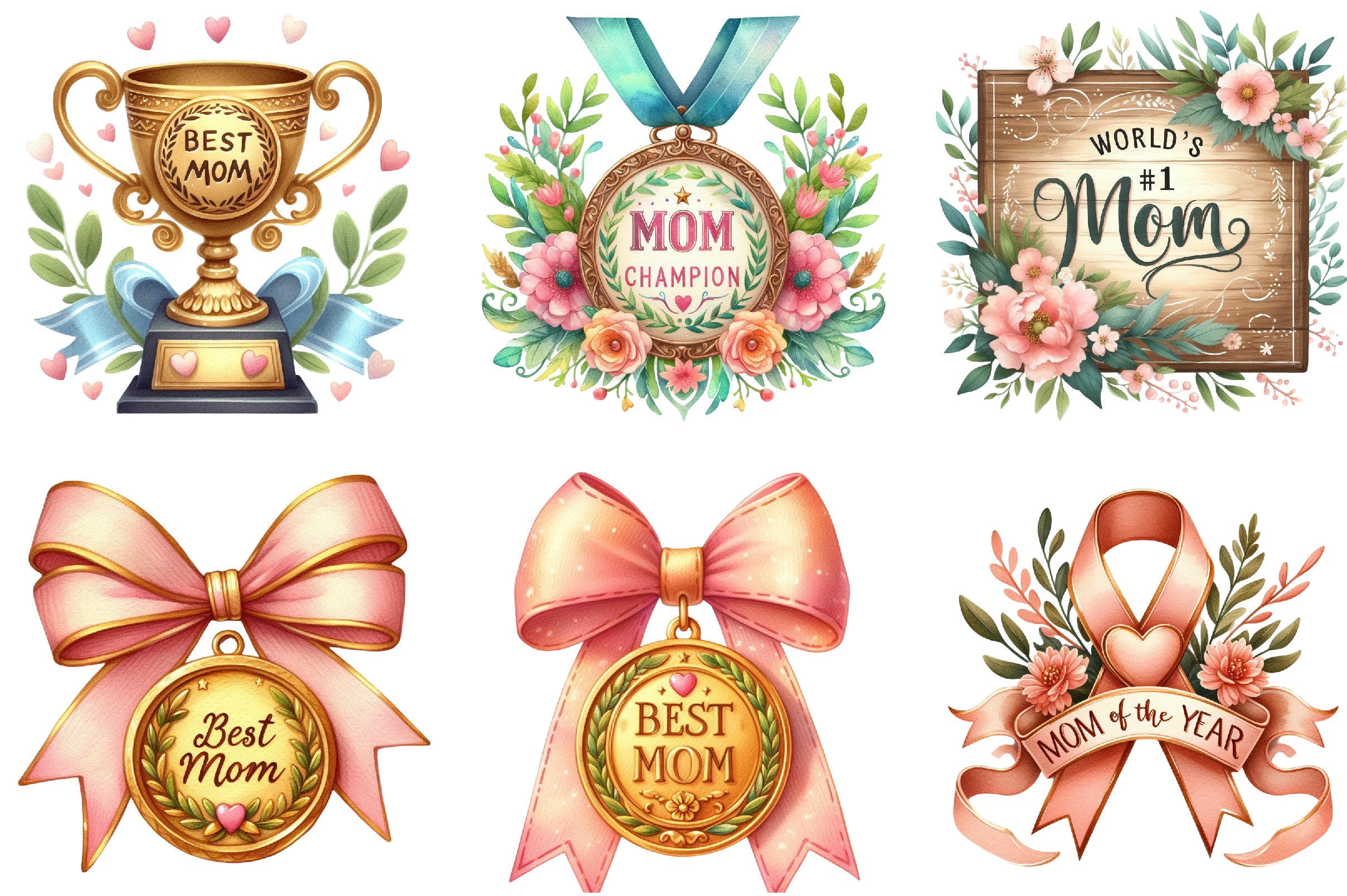 Best Mom Award & Ribbon Clipart Bundle