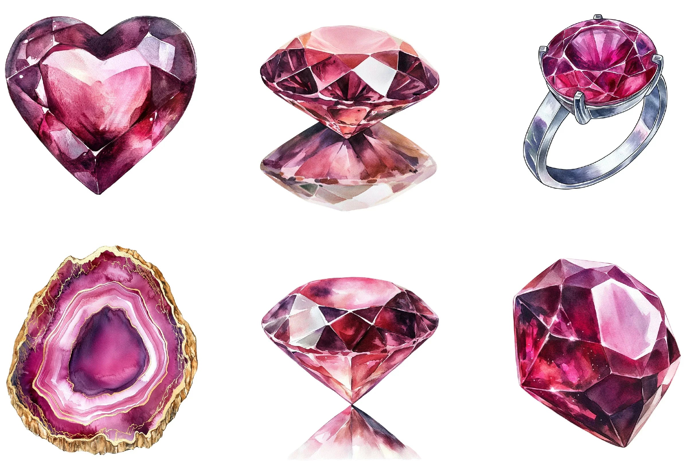Burgundy Crystal and Gem Clipart Bundle - CraftNest - Digital Crafting and Art