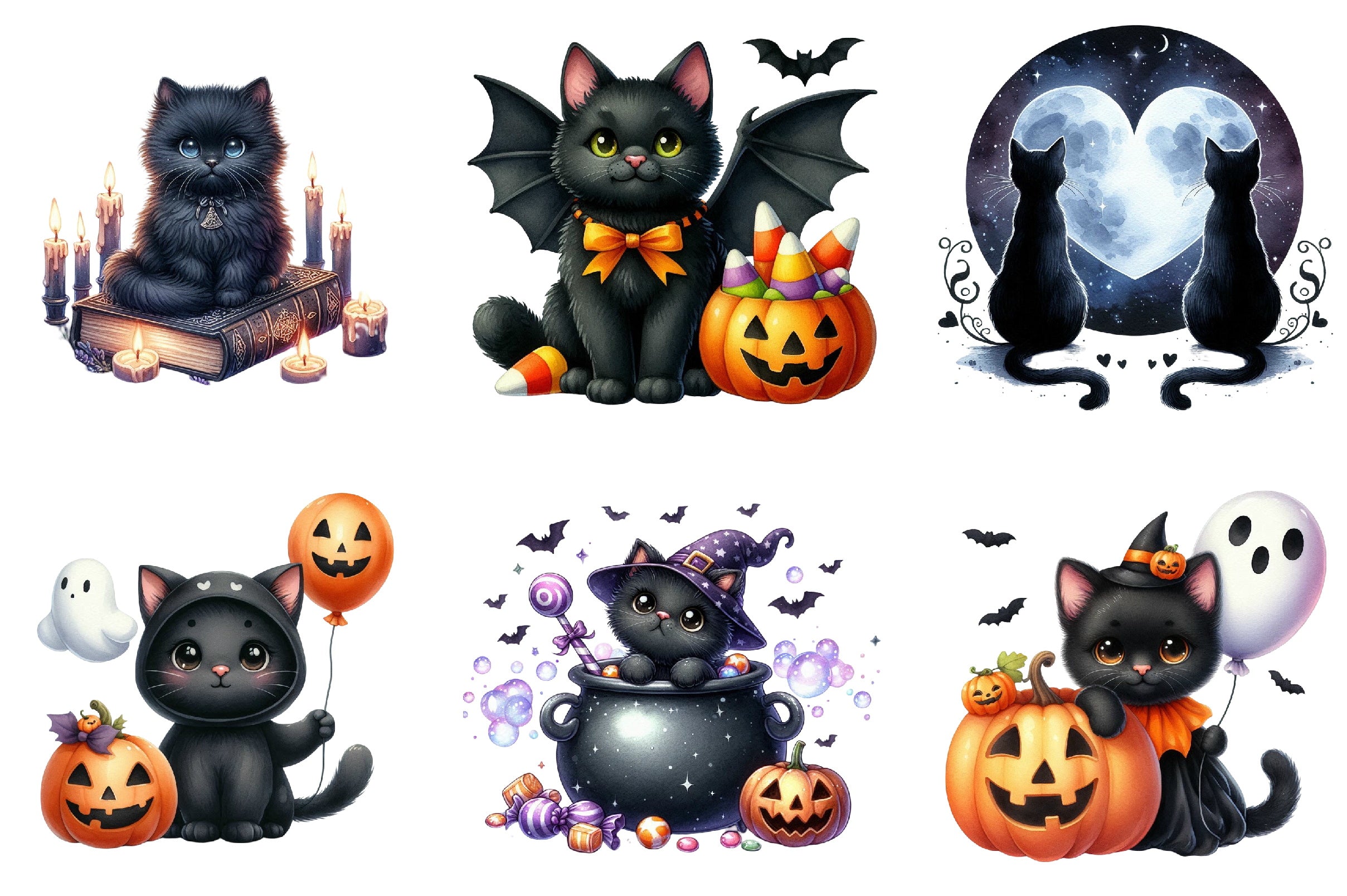 Black Cat Halloween Clipart Bundle