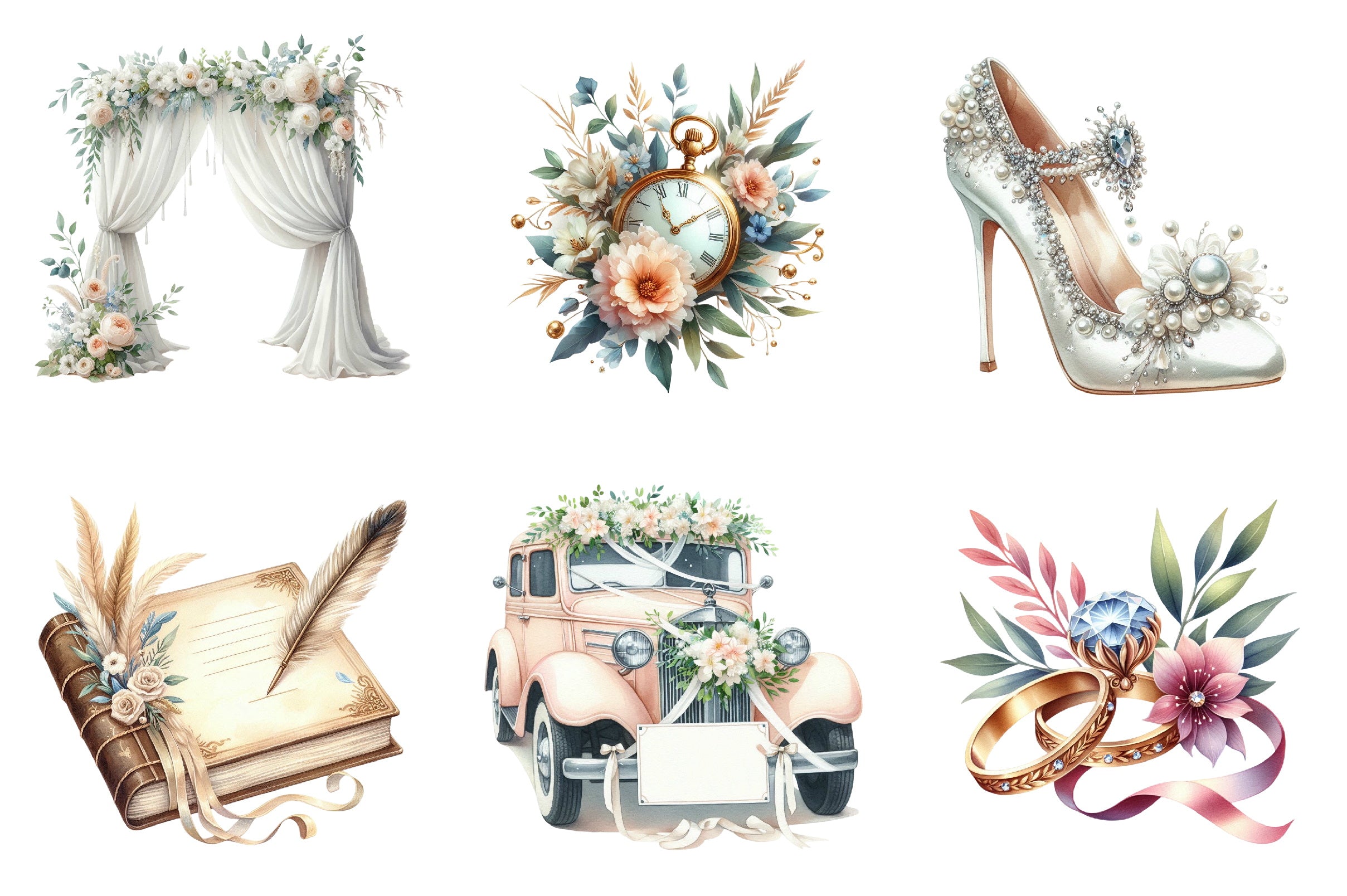 White Wedding Timeline Clipart Bundle