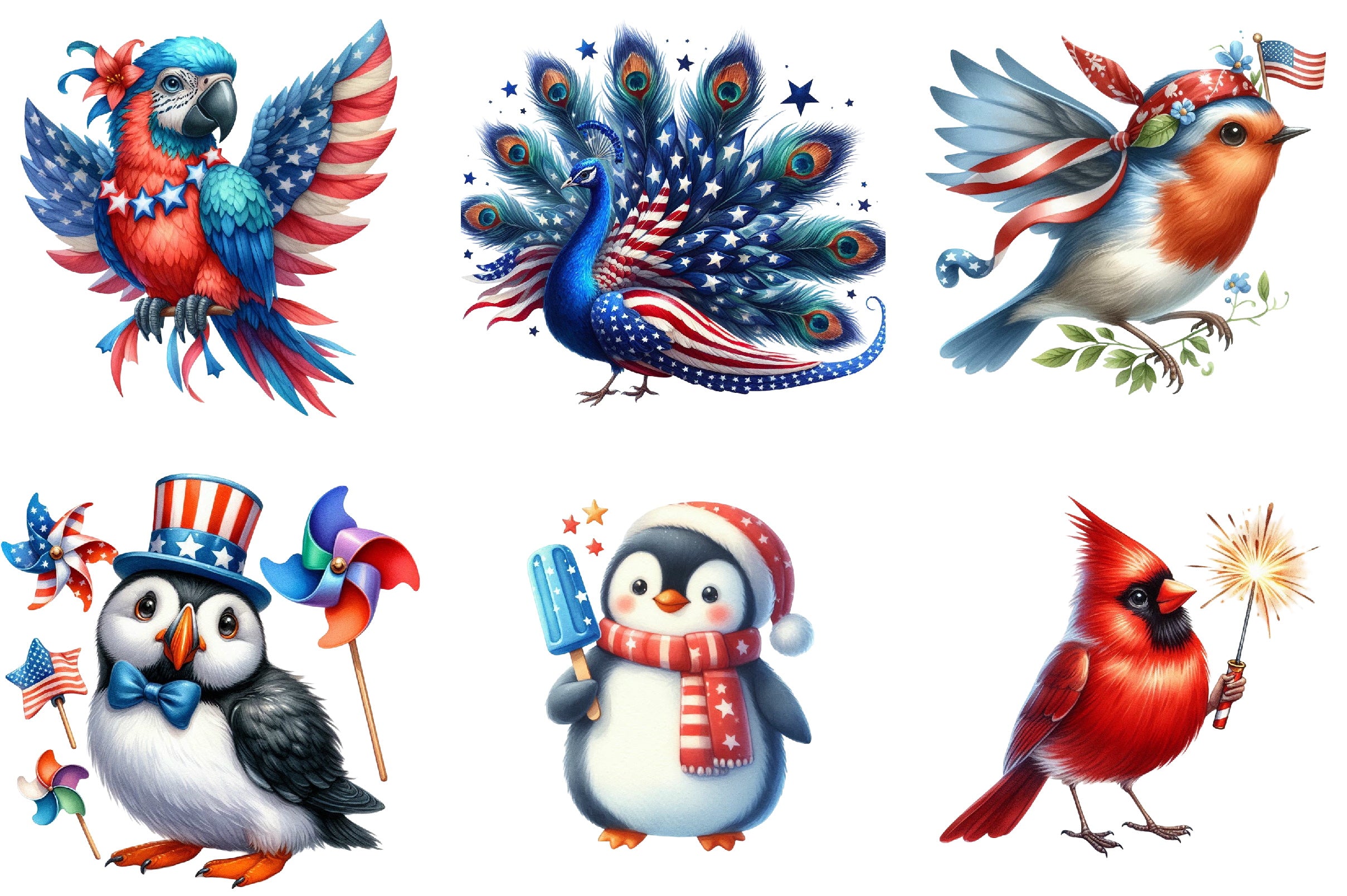 4th of July Bird Clipart Bundle