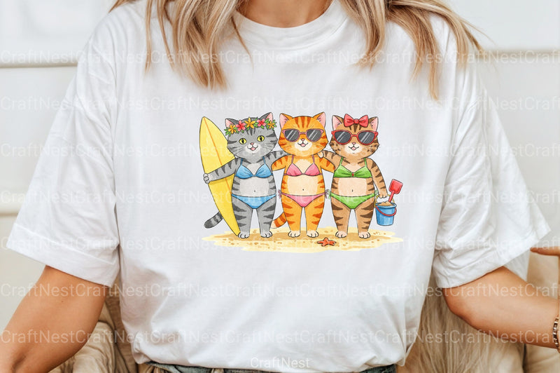 Funny Cat Summer Animal Clipart Bundle - CraftNest - Digital Crafting and Art