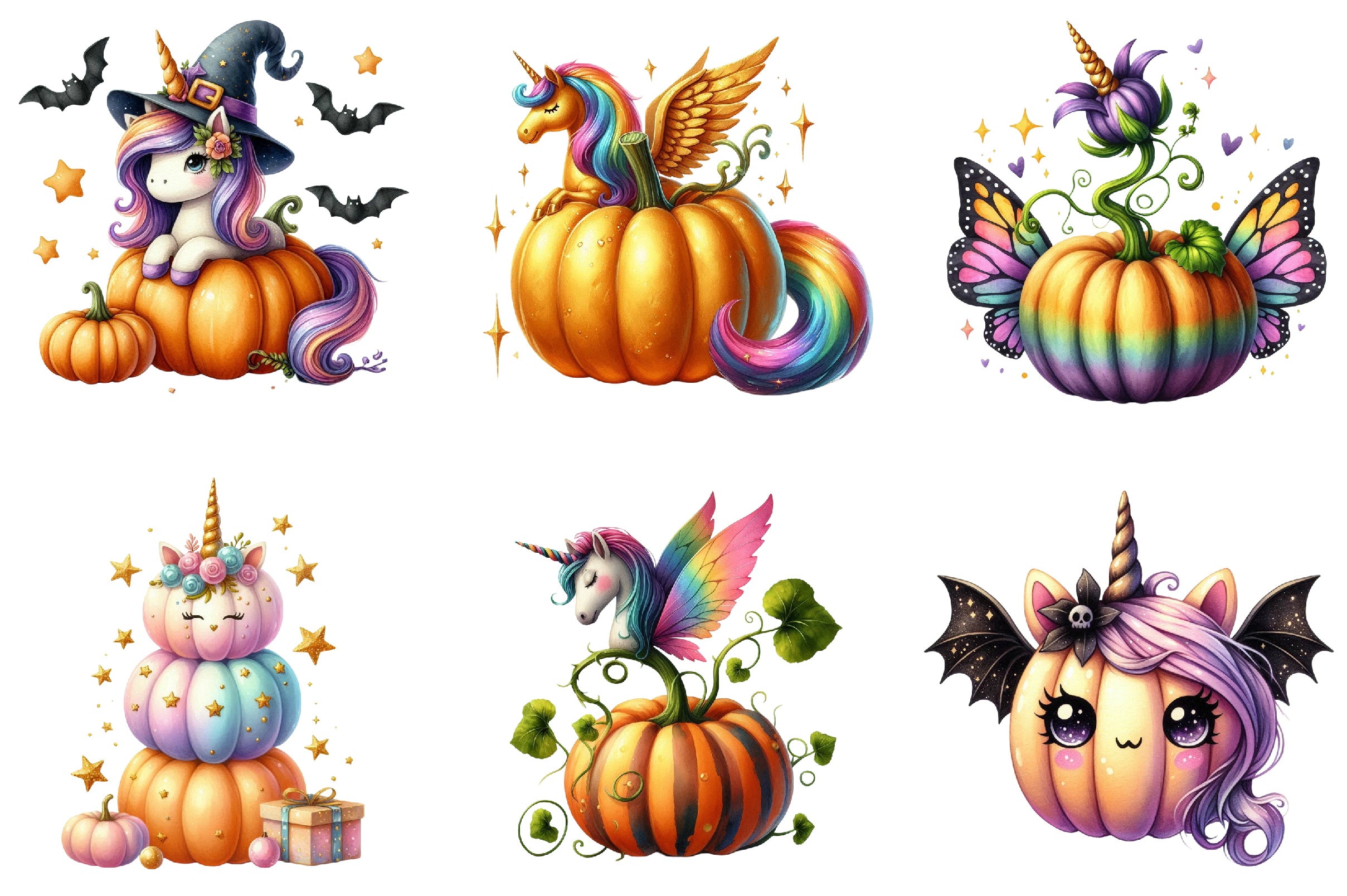 Unicorn Pumpkin Clipart Bundle