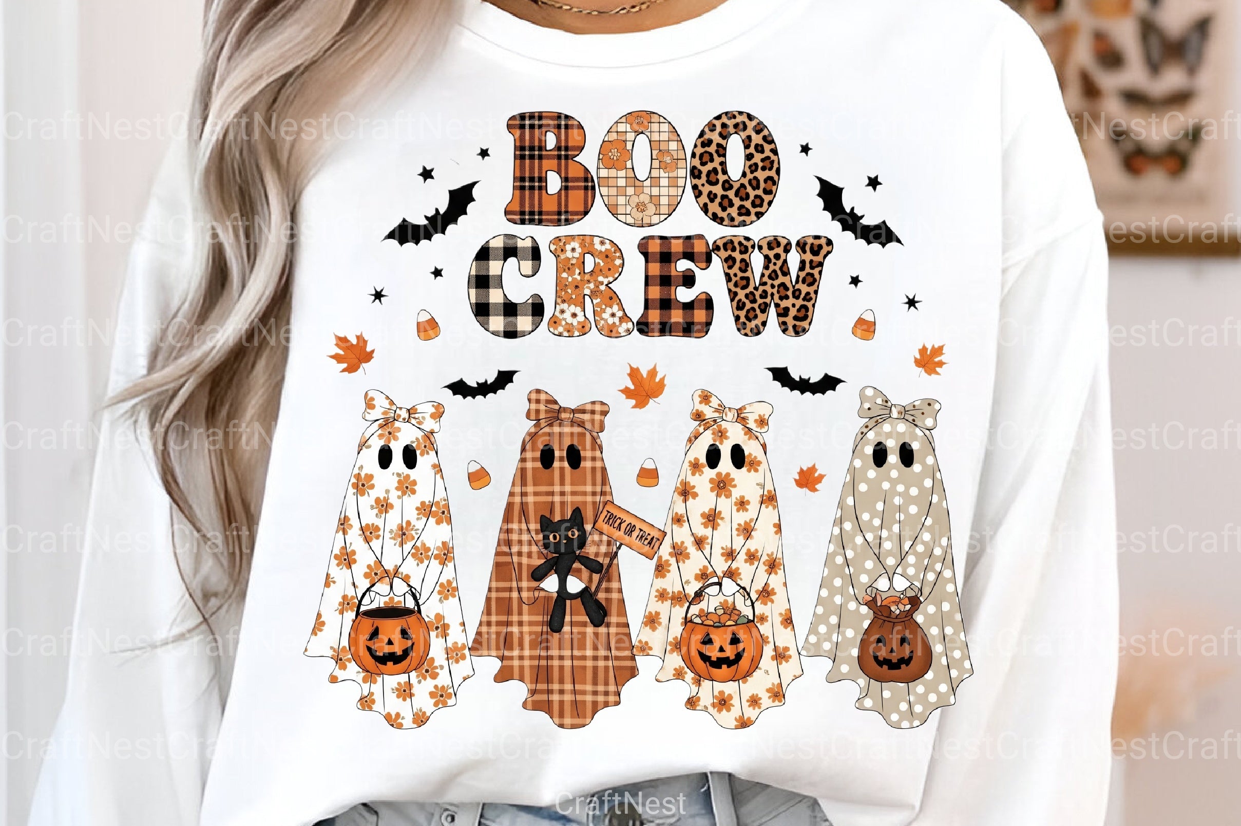 Boo Crew Patchwork Ghost Clipart Bundle - CraftNest - Digital Crafting and Art
