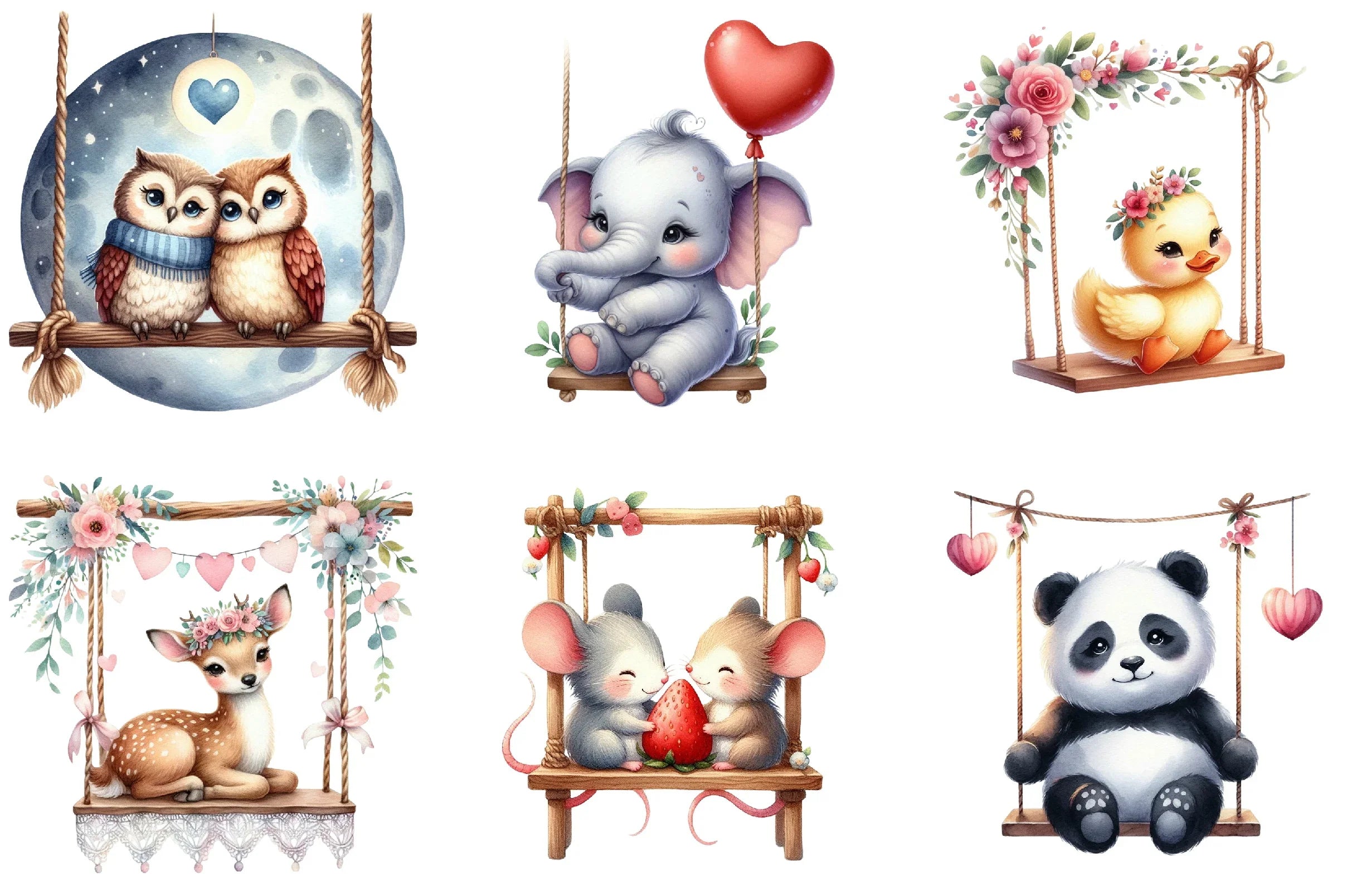 Valentine's Animals on Swings Clipart Bundle - CraftNest - Digital Crafting and Art